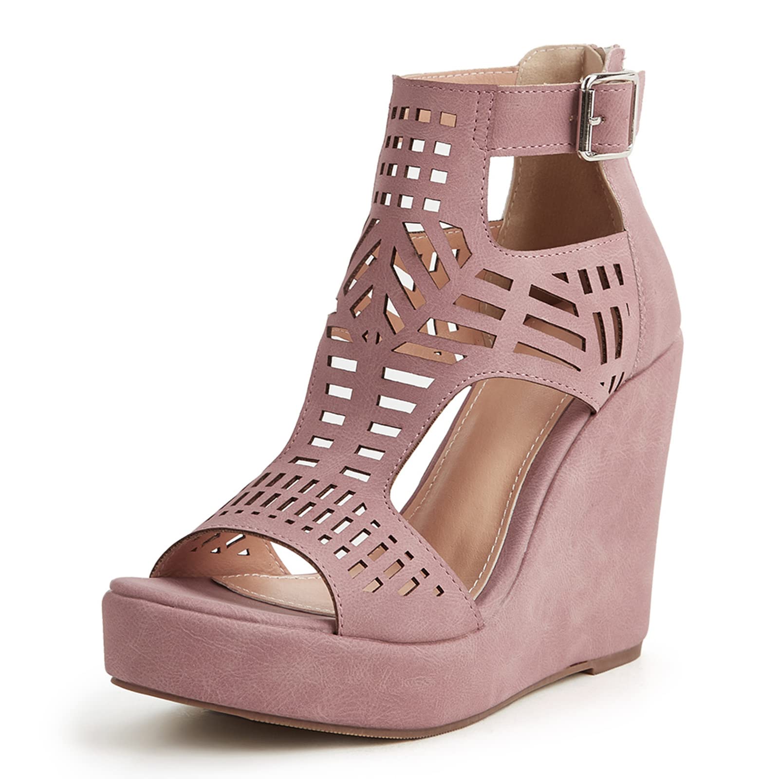 CYNLLIO Women's Platform Wedge Sandals - Peep Toe Cutout T-Strap Heels with Zip Detail for Summer, Beach, Party & Dressy Occasions | Comfortable Outdoor Fashion Shoes for Women