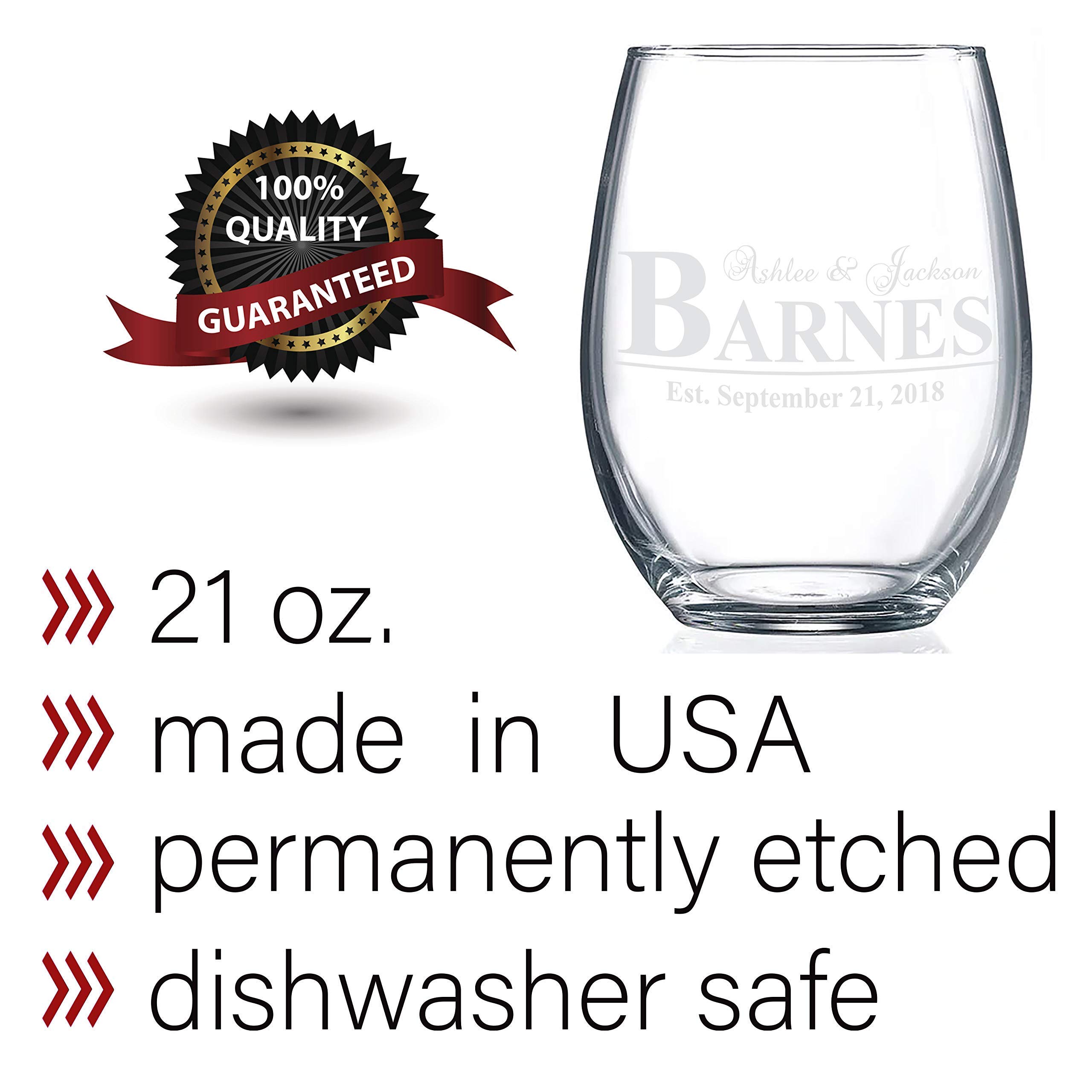 Personalized Wedding Wine Glass - 21oz Stemless Couple's Anniversary Gift with Laser Engraving | Romantic Wedding Shower Present for Bride & Groom | Perfect for Anniversaries, Valentine's Day & Romantic Dinners
