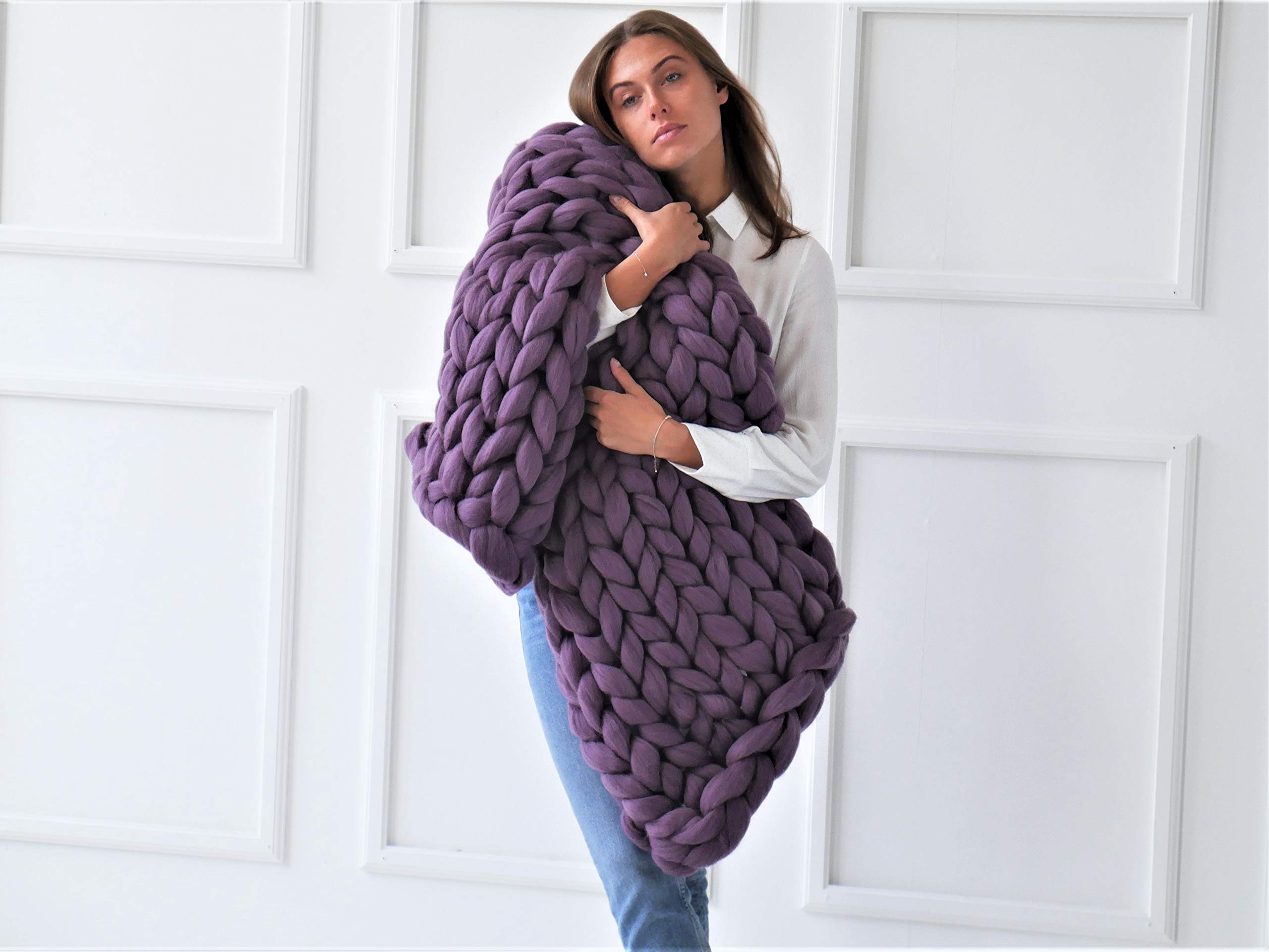 Woolexperts Chunky Knit Merino Wool Blanket - Extra Large Soft Throw Blanket for Couch, Bed & Winter Warmth - Cozy Home Decor Gift