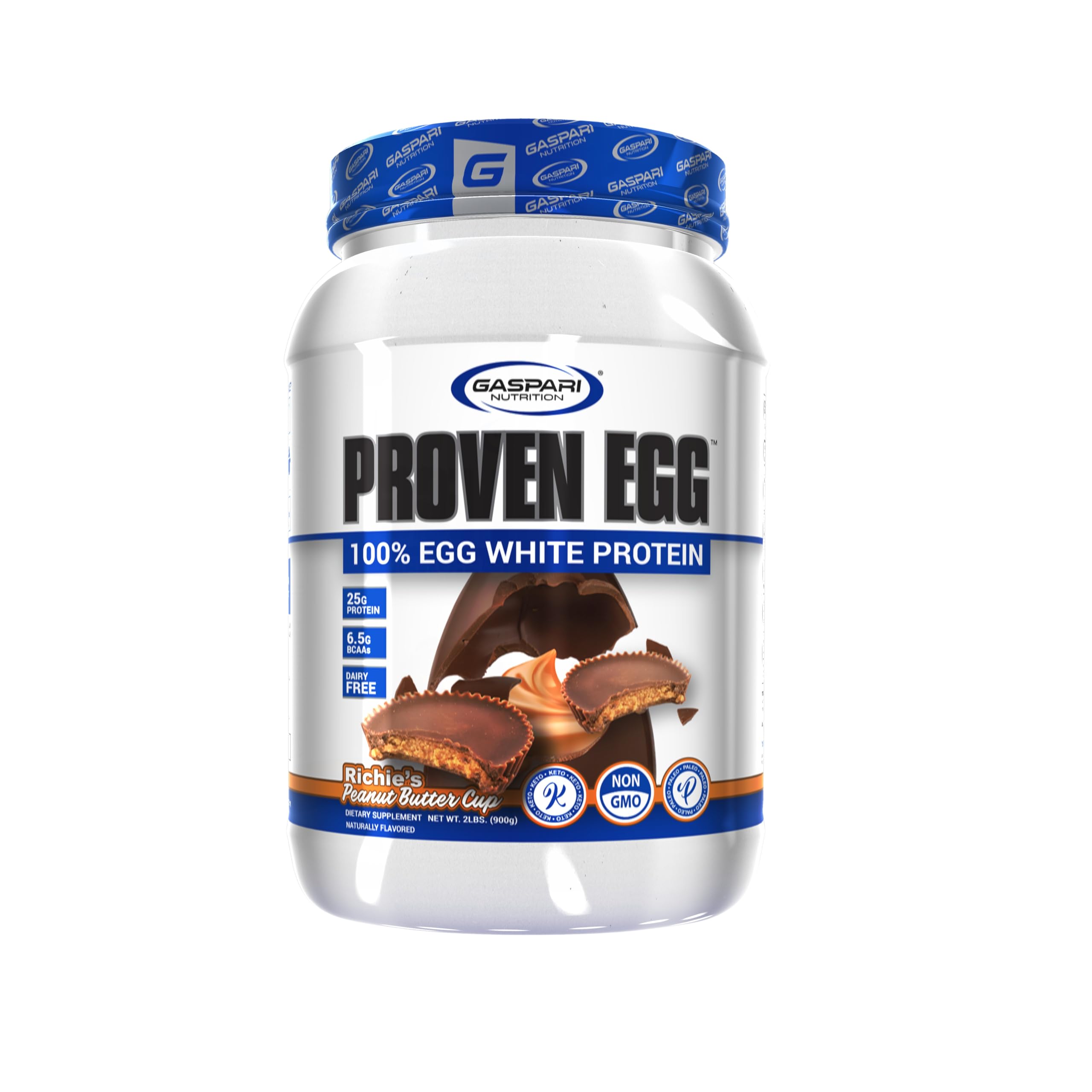 Gaspari Nutrition Proven Egg - 100% Egg White Protein Powder, 25g Protein per Serving, Keto Friendly, Dairy Free, Lactose Free, Soy Free - 2 lbs Peanut Butter Cup Flavor for Post-Workout Recovery & Baking