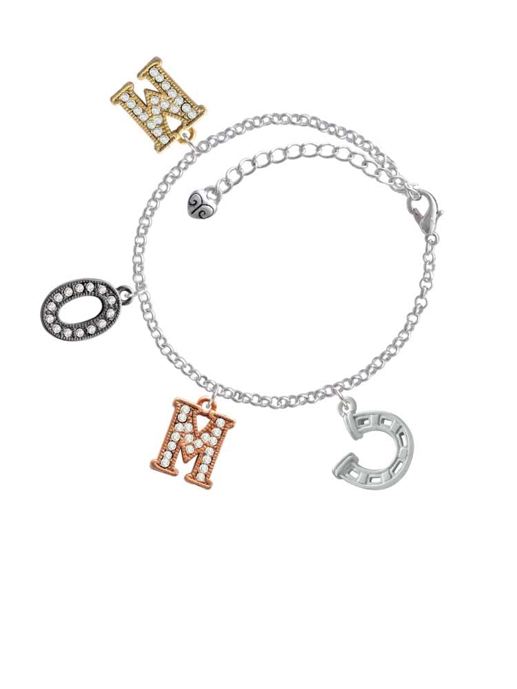 Delight Jewelry Multi-Colored Crystal Horseshoe Charm Bracelet with Side Loop & 6+2