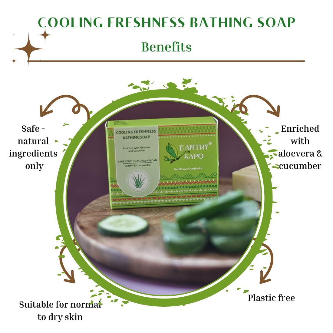Earthy Sapo Handmade Aloe Vera & Cucumber Cooling Soap - 100g Natural Freshness Bath Bar for Sensitive Skin & Summer Hydration