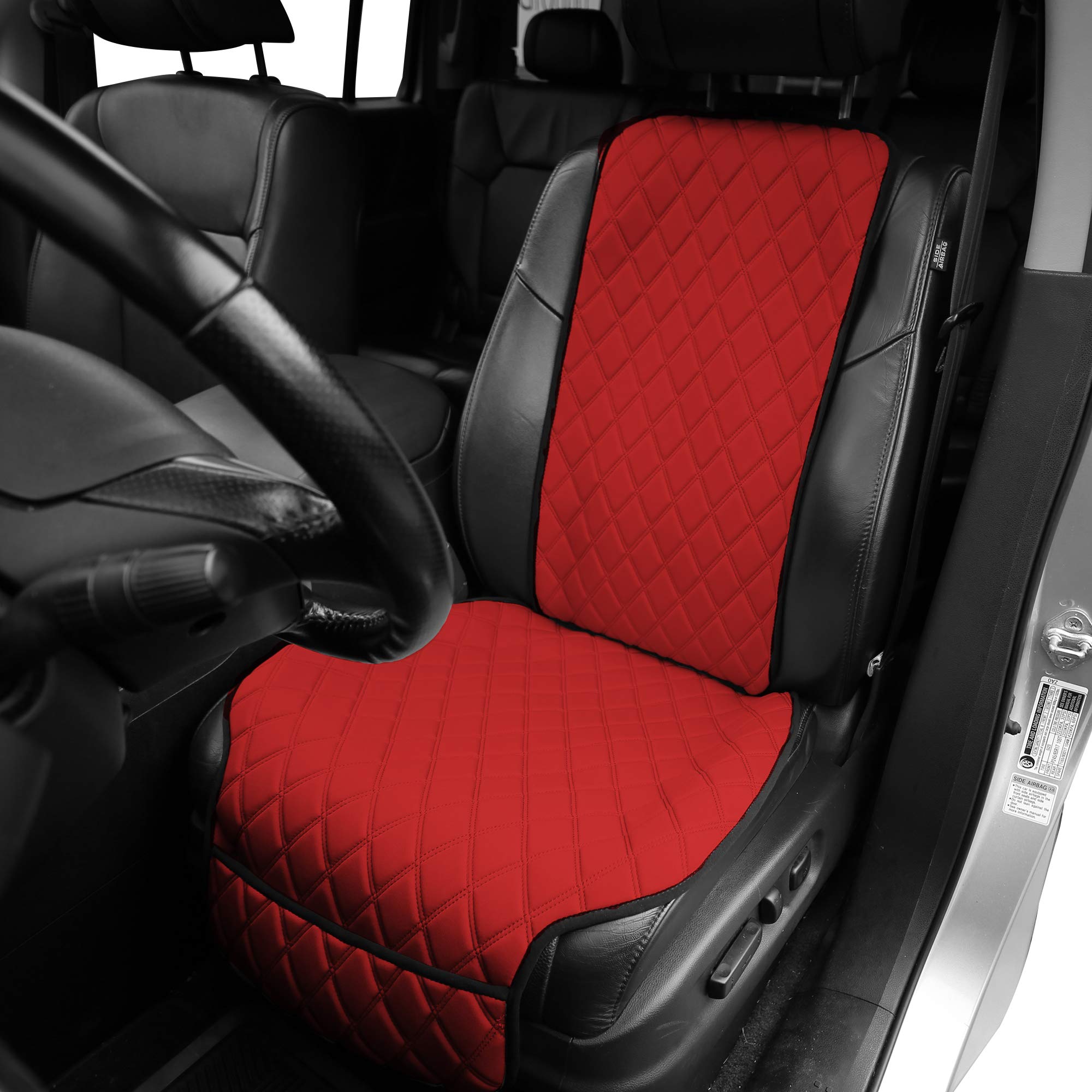 Premium Universal Car Front Seat Protectors - Airbag Compatible Neo Supreme Luxury Diamond Design Seat Covers (Red, Single) - Protect Leather Seats from Wear & Spills - Perfect for SUVs, Sedans & Trucks