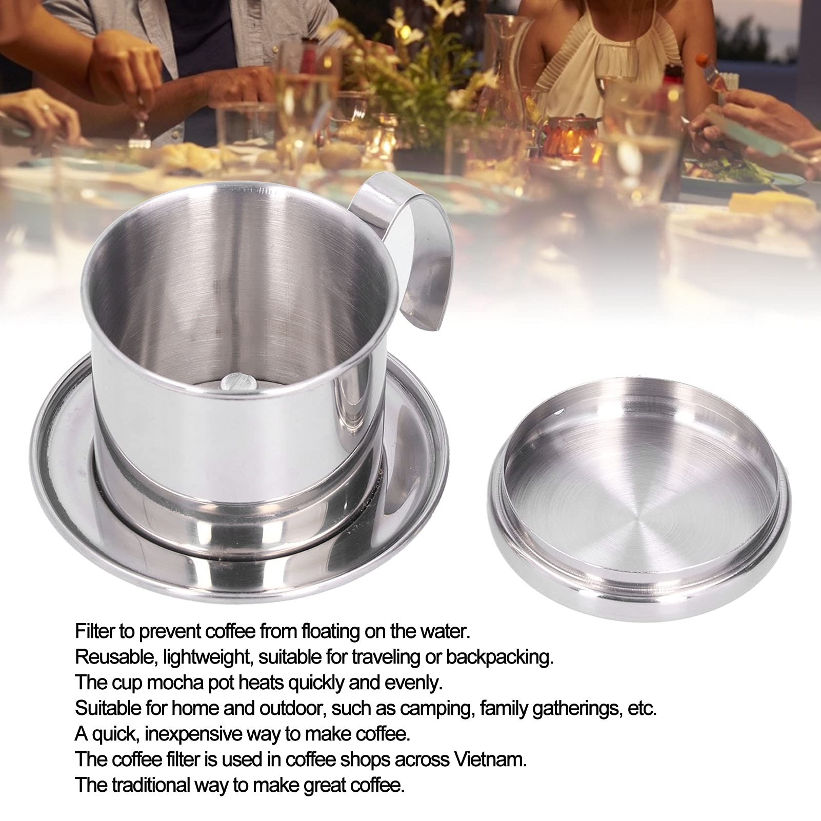 Premium Vietnamese Coffee Filter - Stainless Steel Reusable Manual Drip Coffee Maker for Ground Coffee | Perfect for Home, Office & Camping Brewing