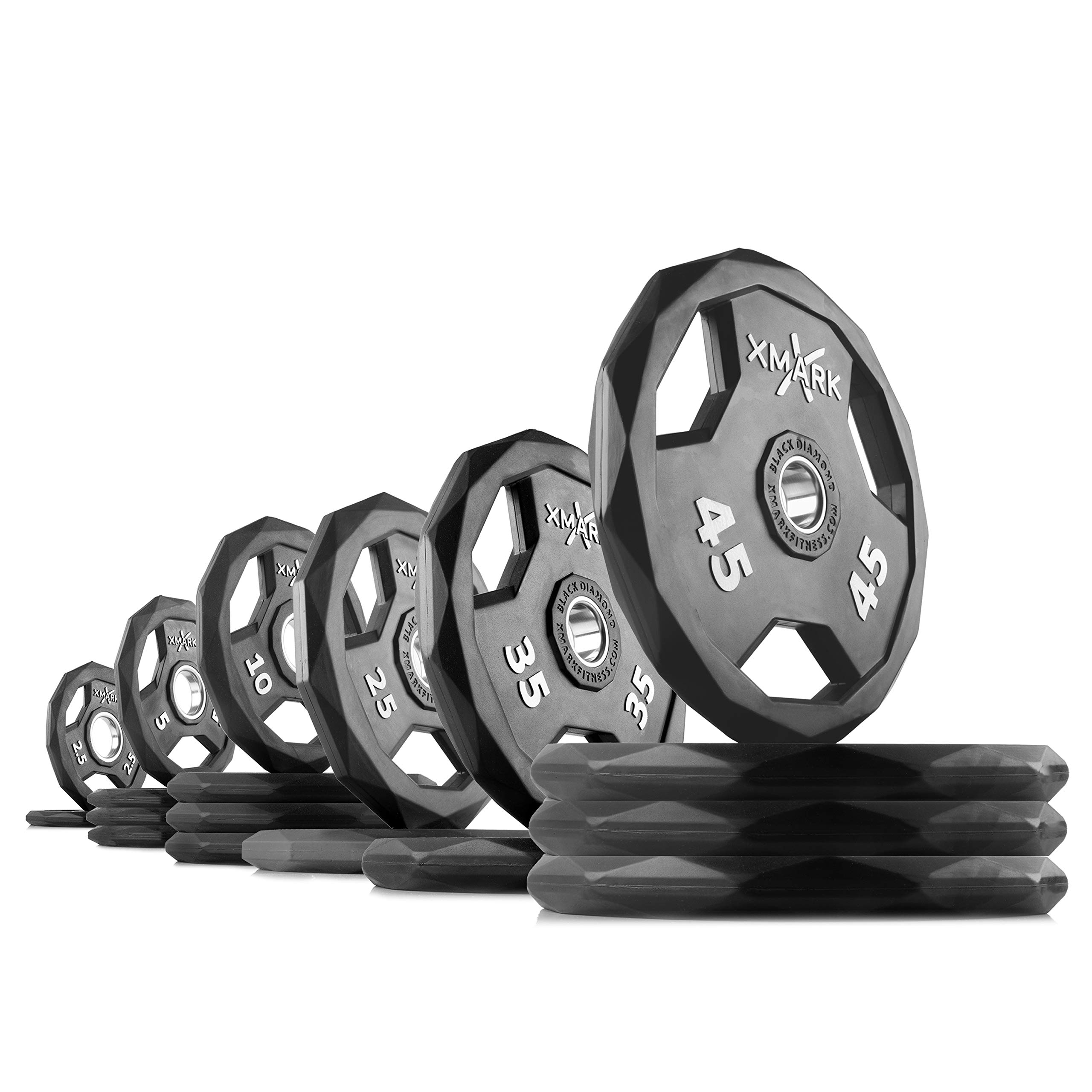 XMark Olympic Weight Set with 7' Olympic Barbell Bar - 300LB Black Diamond Weight Plates for Home Gym & Strength Training | Perfect for CrossFit, Powerlifting & Weightlifting Workouts