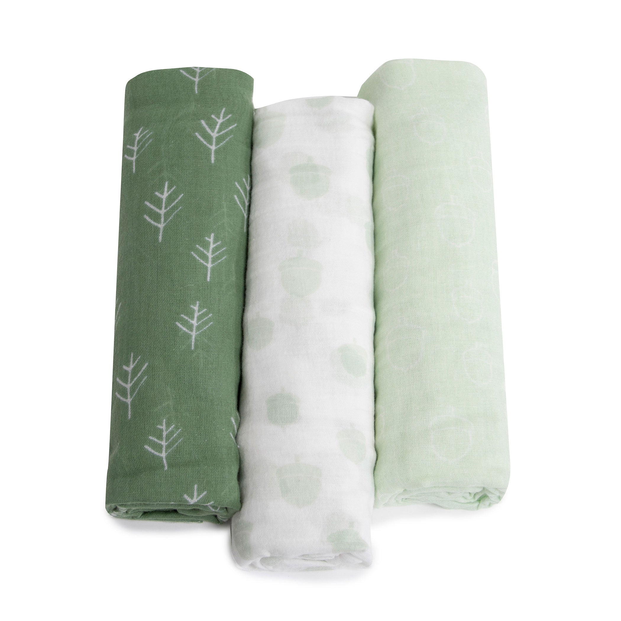 3-Pack Soft Nordic Muslin Baby Swaddle Wraps - Avocado & Forest Green - Breathable & Lightweight for Newborns, Infants - Perfect for Swaddling, Nursing, Stroller & Car Seat Covers
