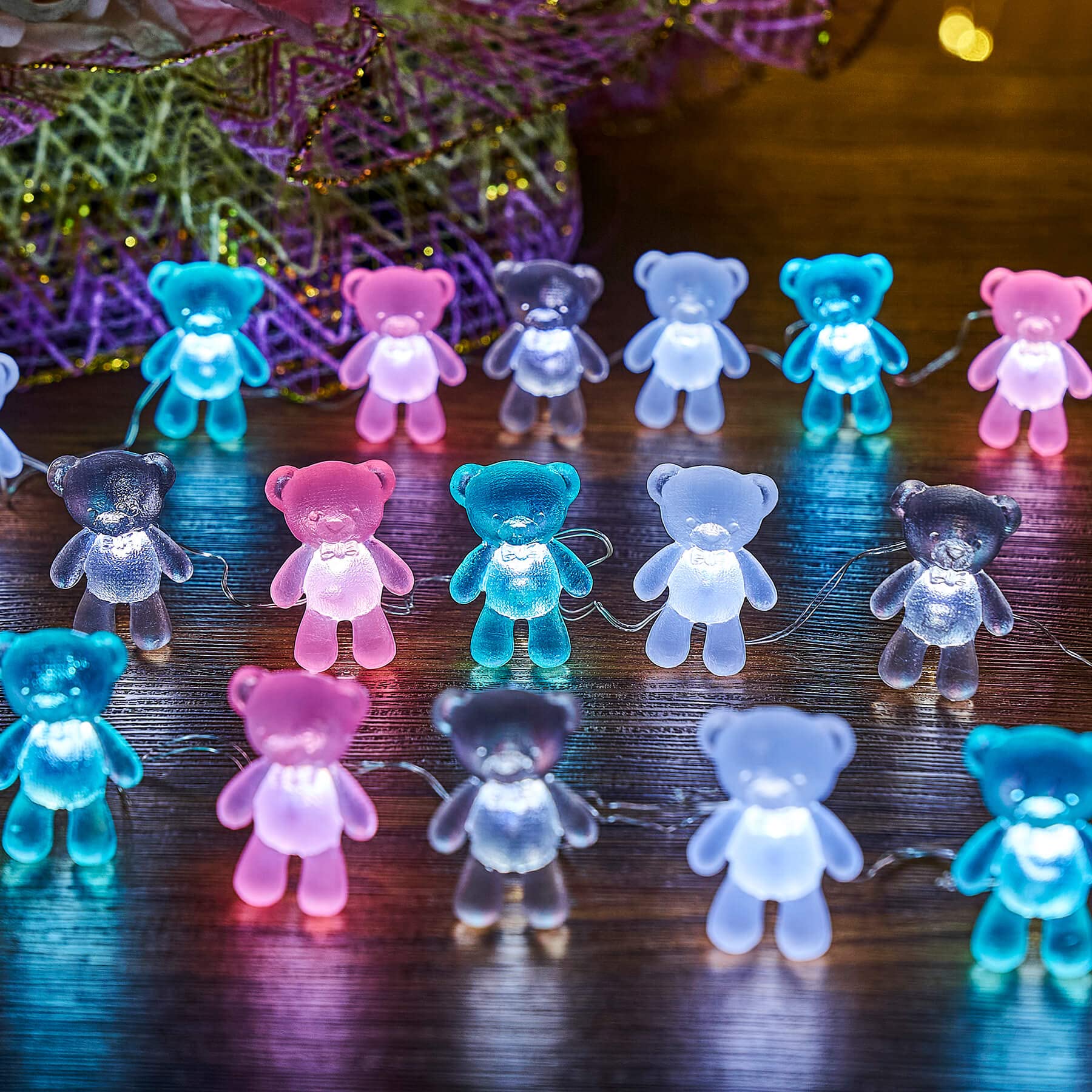 Cute Teddy Bear String Lights - 8.5ft 20LED Battery Operated Fairy Lights for Christmas, Parties, Home & Outdoor Decor - JASHIKA Novelty Lighting Gifts