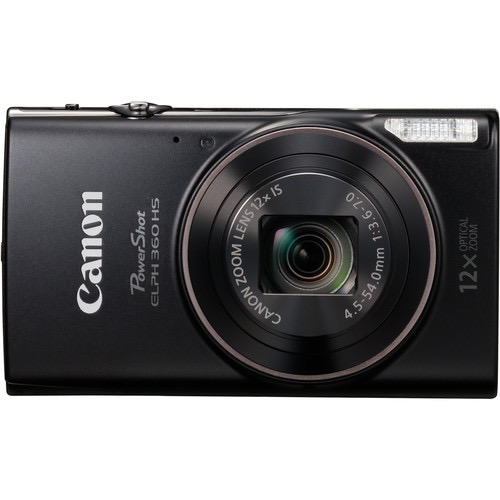 Canon PowerShot ELPH 360 HS Digital Camera 20.2MP 12x Optical Zoom 1080p HD Video WiFi & NFC (Black) - Perfect for Travel Photography, Vlogging, and Everyday Moments