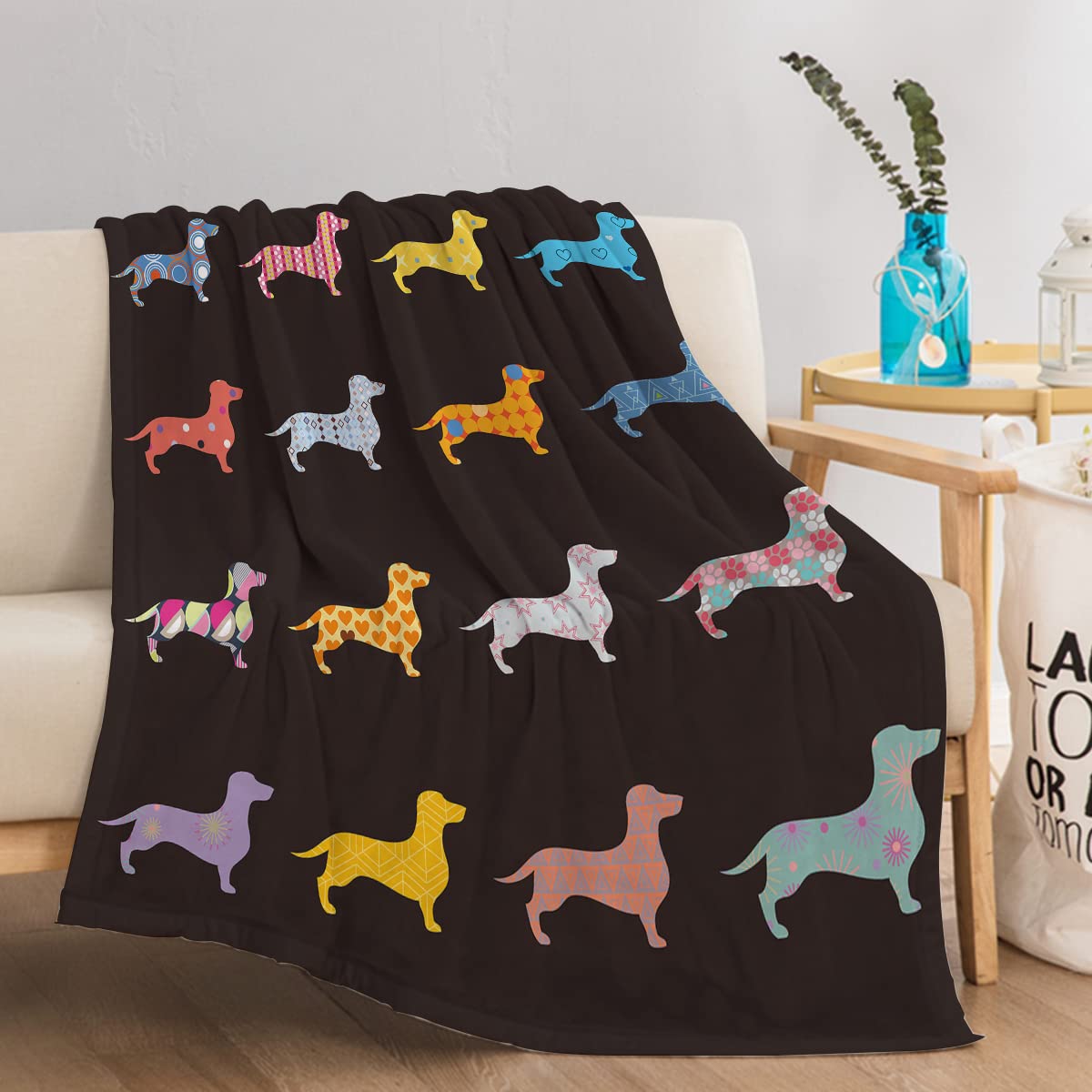 **Sleepwish Dachshund Plush Fleece Throw Blanket - Ultra Soft & Cozy Sherpa Wiener Dog Blanket for Kids, Boys & Girls - 50