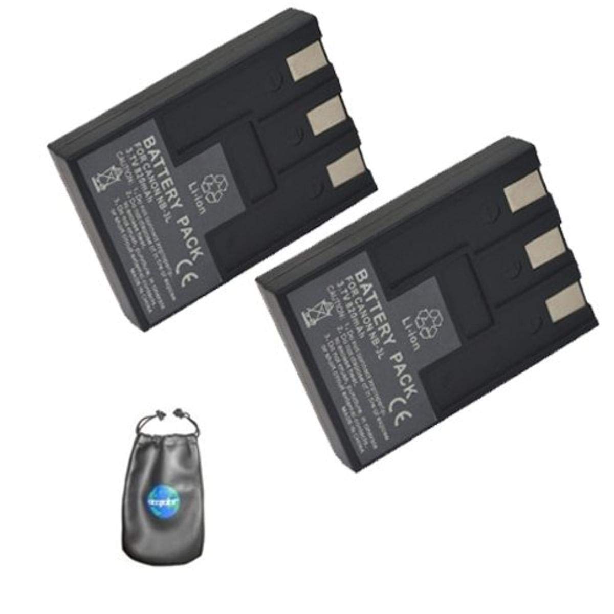 ValuePack (2 Count): Digital Replacement Camera and Camcorder Battery for Canon NB-3L - Compatible with Canon PowerShot Cameras - Includes Lens Pouch - Perfect for Travel Photography & Vlogging