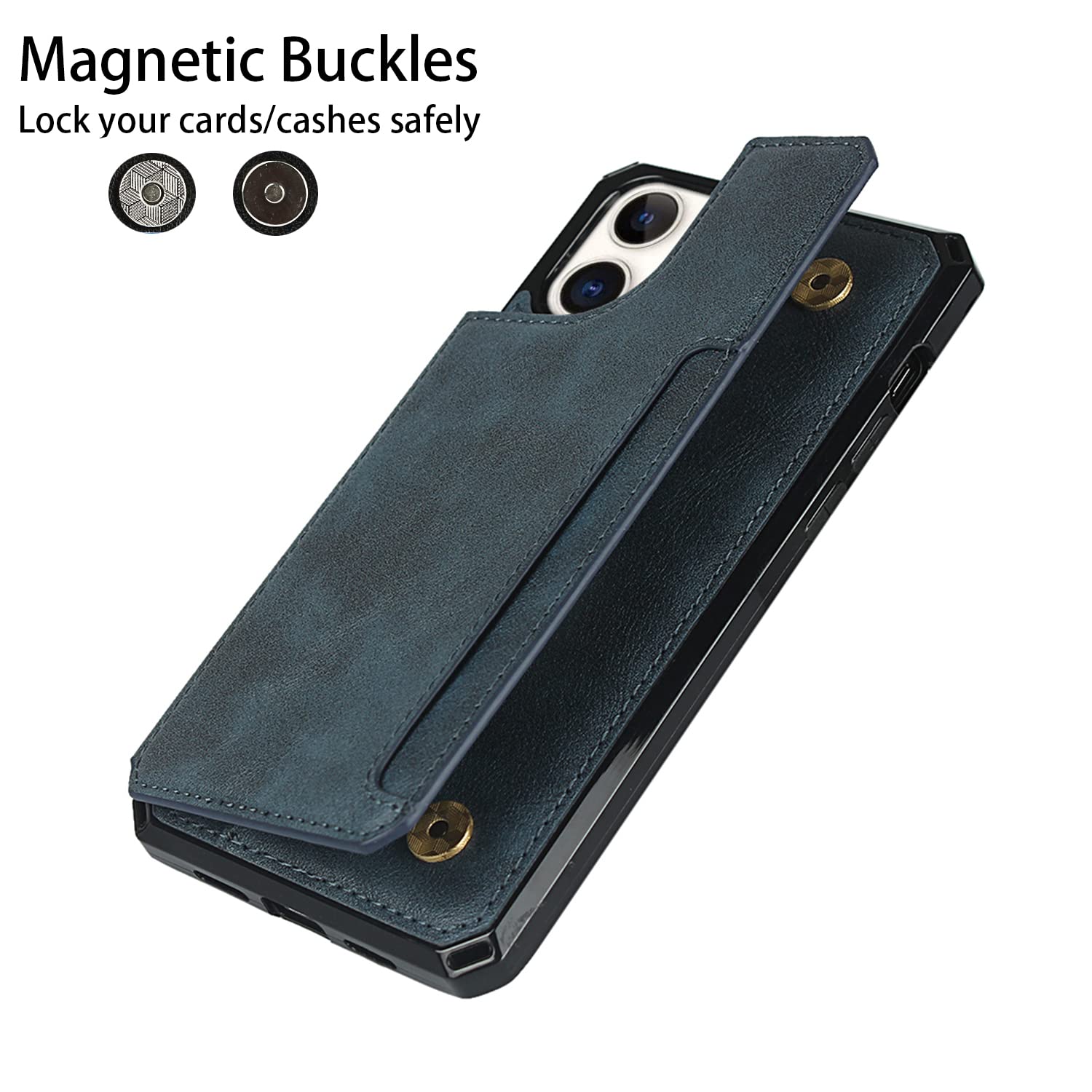 Premium PU Leather iPhone 11 Wallet Case with Card Slots & Kickstand - Magnetic Clasp, Shockproof Flip Cover with Wrist Strap (Blue) - Perfect for Daily Commute, Travel & Hands-Free Convenience