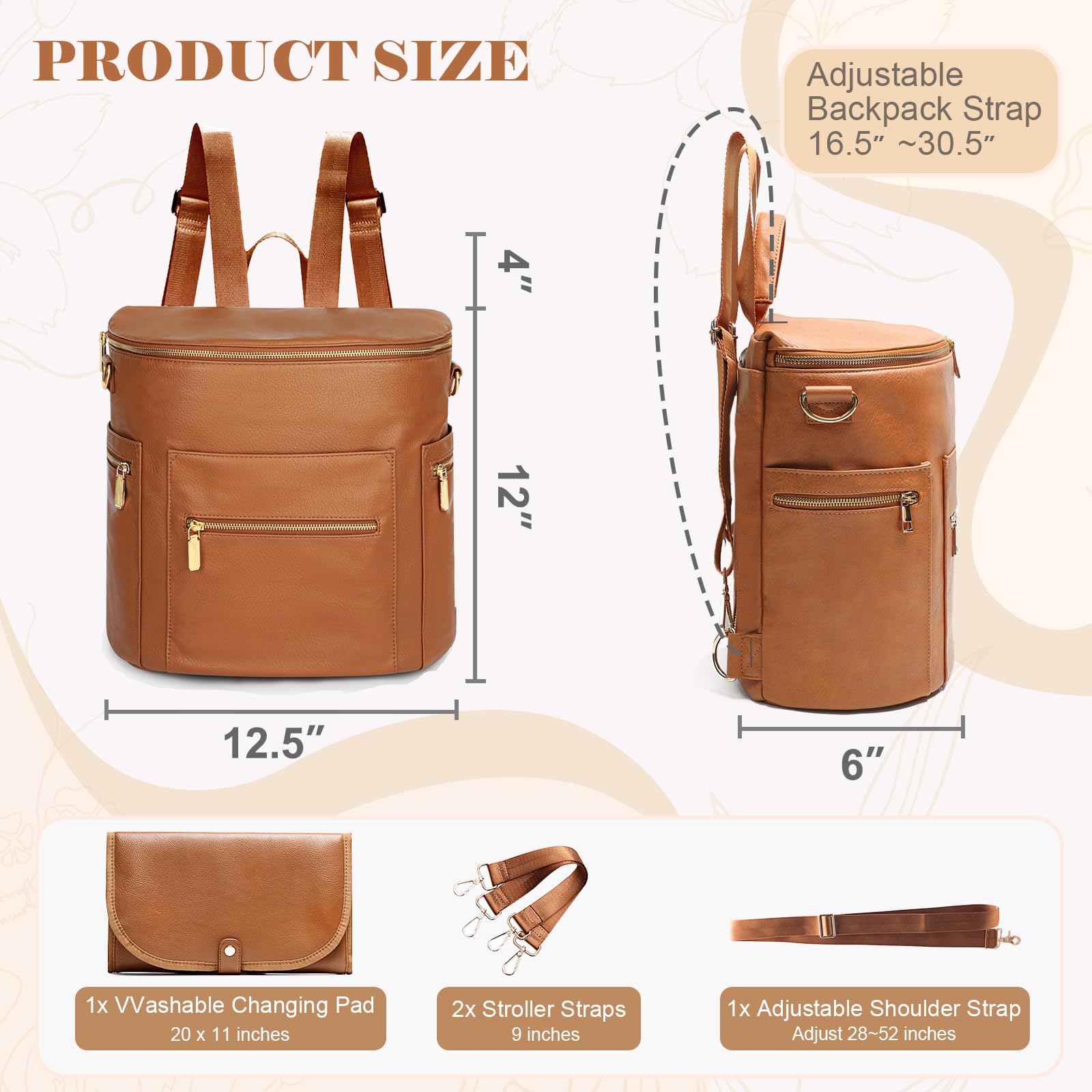 Premium Leather Diaper Backpack for Moms & Dads - Large Baby Bag with 13 Pockets, Changing Pad & Stroller Straps - 2 Insulated Bottle Pockets - Perfect for Travel, Daycare & Family Outings