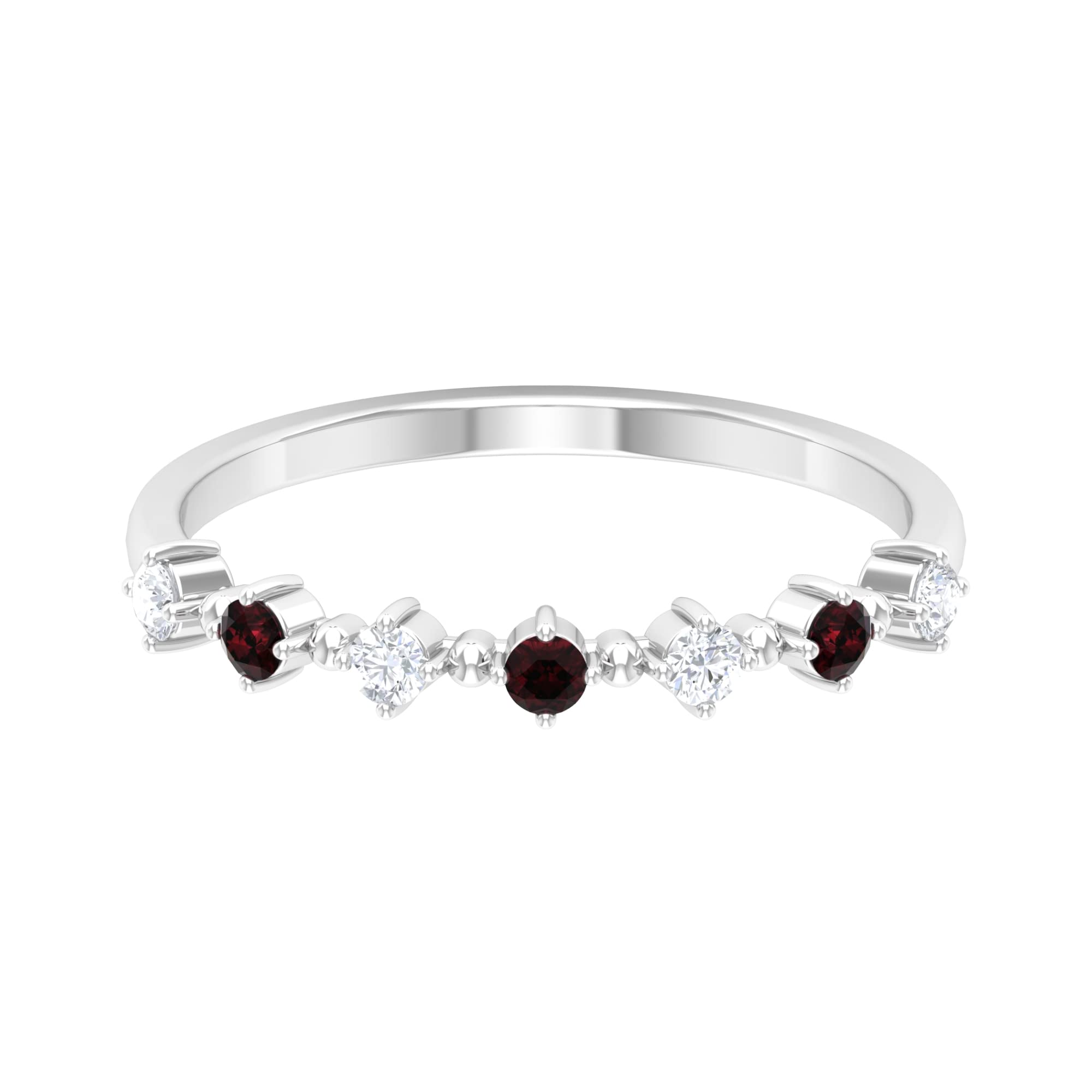 Certified 1/2 CT Garnet and Diamond Seven Stone Ring in 14K Solid Gold - January Birthstone Jewelry for Women, Minimalist Stackable Ring for Everyday Wear & Special Occasions
