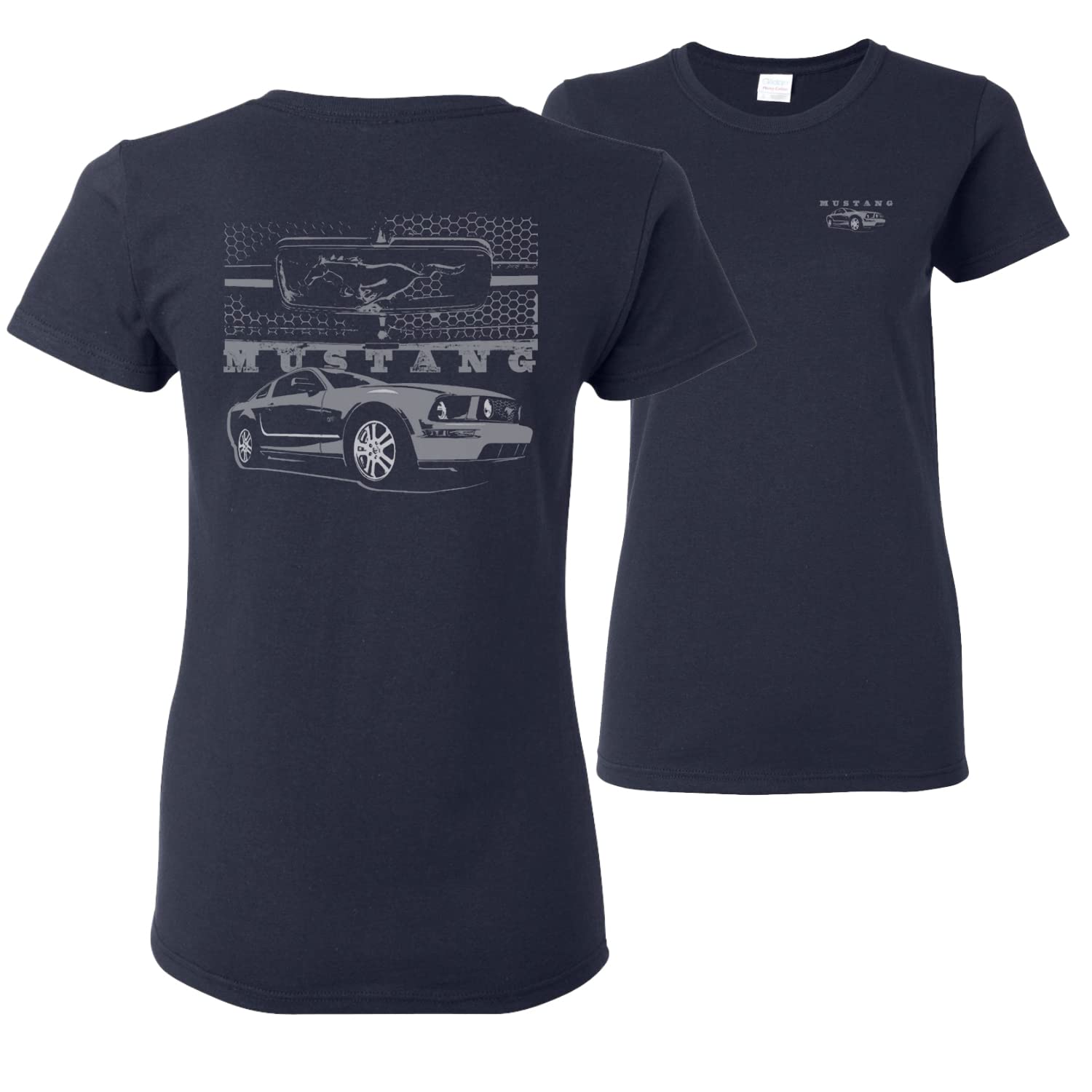 Vintage Distressed Ford Mustang Front Grill Graphic T-Shirt for Women - Classic Car Lover Tee for Casual Wear, Car Shows & Automotive Enthusiasts