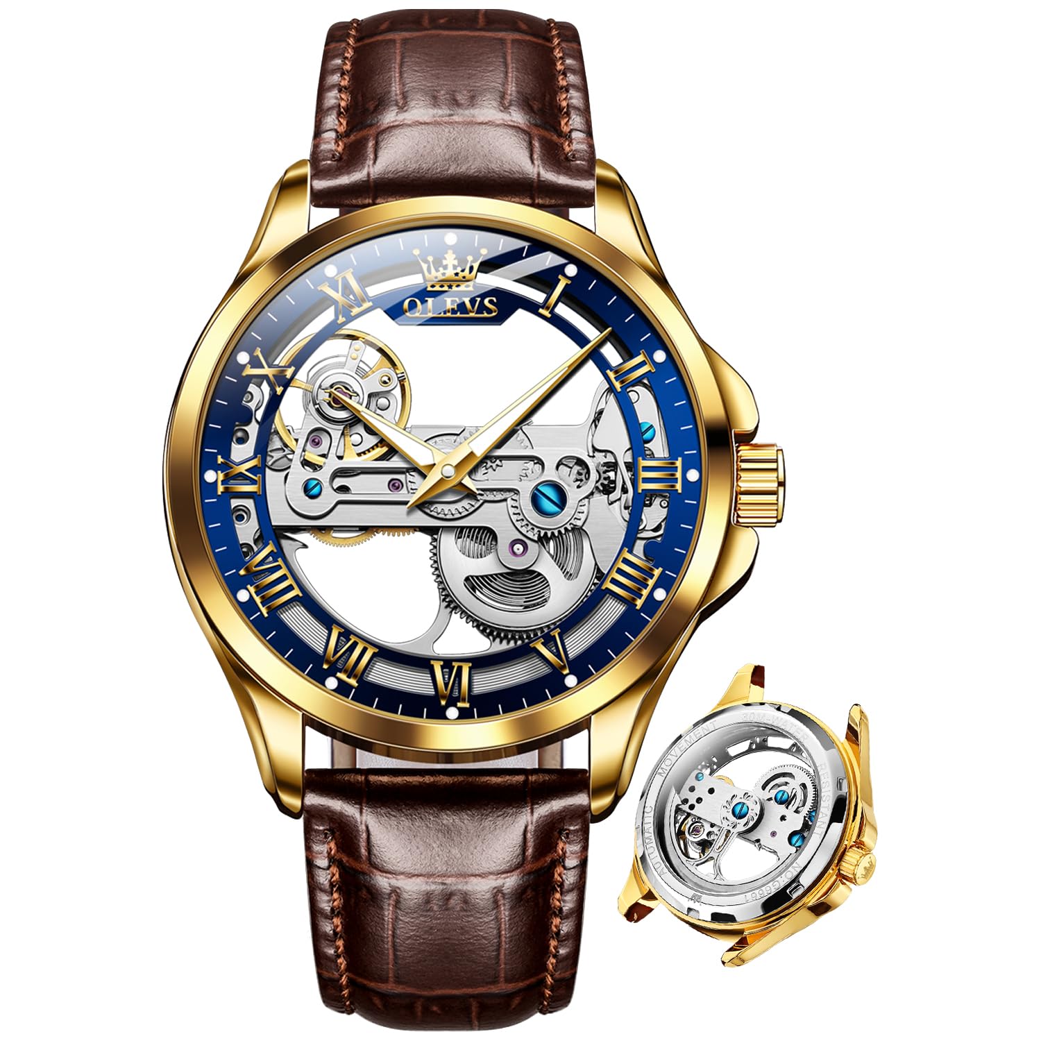 OLEVS Men's Automatic Skeleton Watch - Luxury Leather Dress Watch for Business & Formal Events