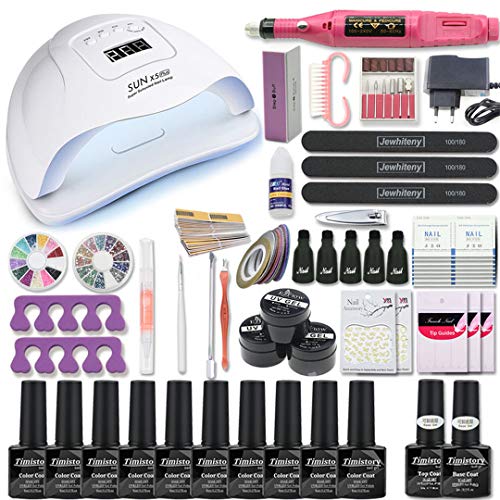 80W UV LED Nail Lamp Kit with 10 & 20 Color Gel Polish Set, Professional Nail Drill Machine, File Tools & Extension Supplies for Salon & Home Manicure - Perfect for Nail Art, Gel Polish Curing & Nail Care