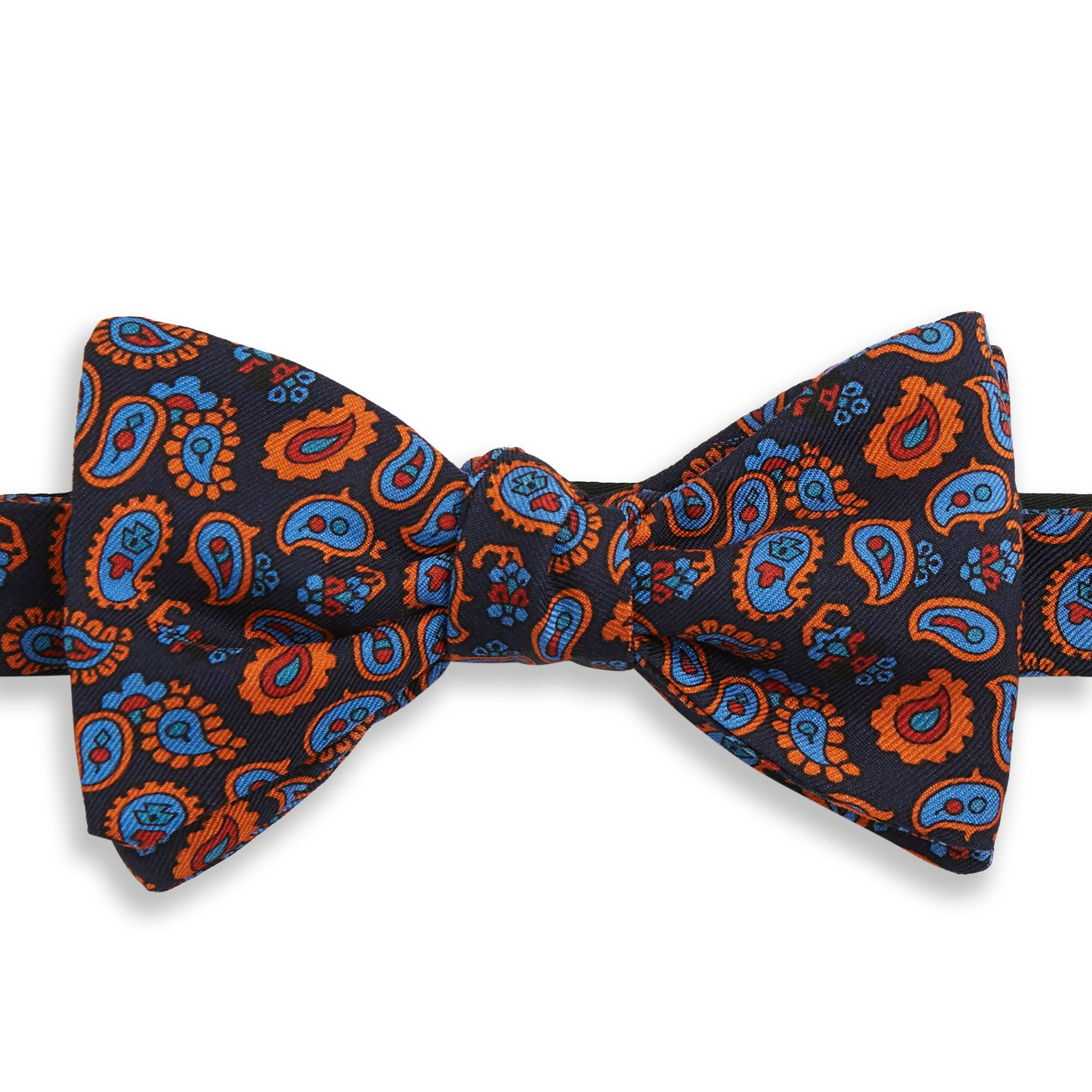 Navy and Orange Paisley Madder Silk Bow Tie for Men - Elegant Formal Necktie for Weddings, Prom & Business Events
