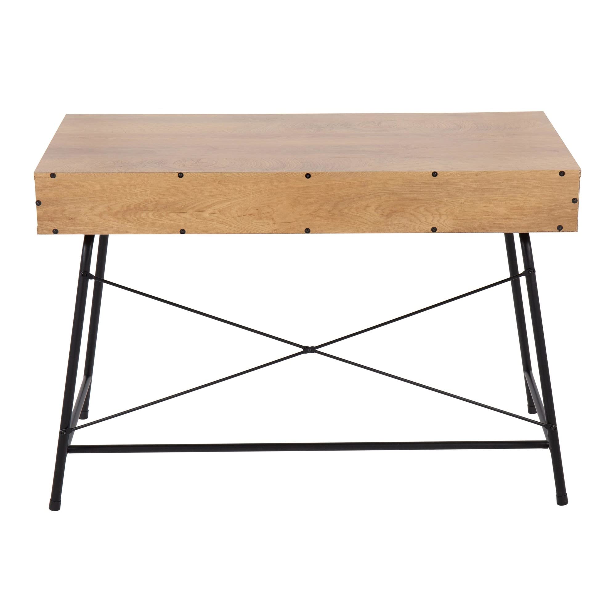 LumiSource Casper Brown Wood Desk - Home Office Desk with Drawers, Small Computer Desk for Bedroom & Gaming, Farmhouse Style Writing Table | Perfect for Remote Work, Online Classes & Small Space Living
