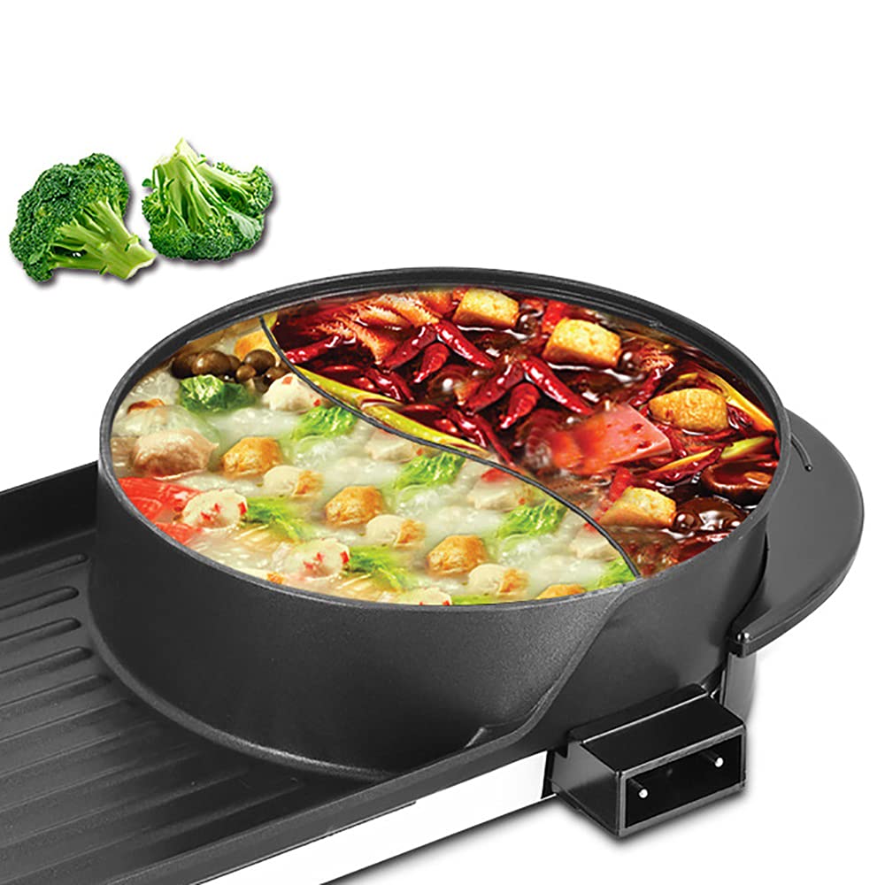 2 in 1 Portable Electric Hot Pot with Grill & Soup Pot - 1100W 110V Non-Stick Teppanyaki Grill for Indoor BBQ, Camping & Dorm Cooking - Multifunctional Electric Barbecue Grill for Hot Pot, Shabu Shabu & Korean BBQ