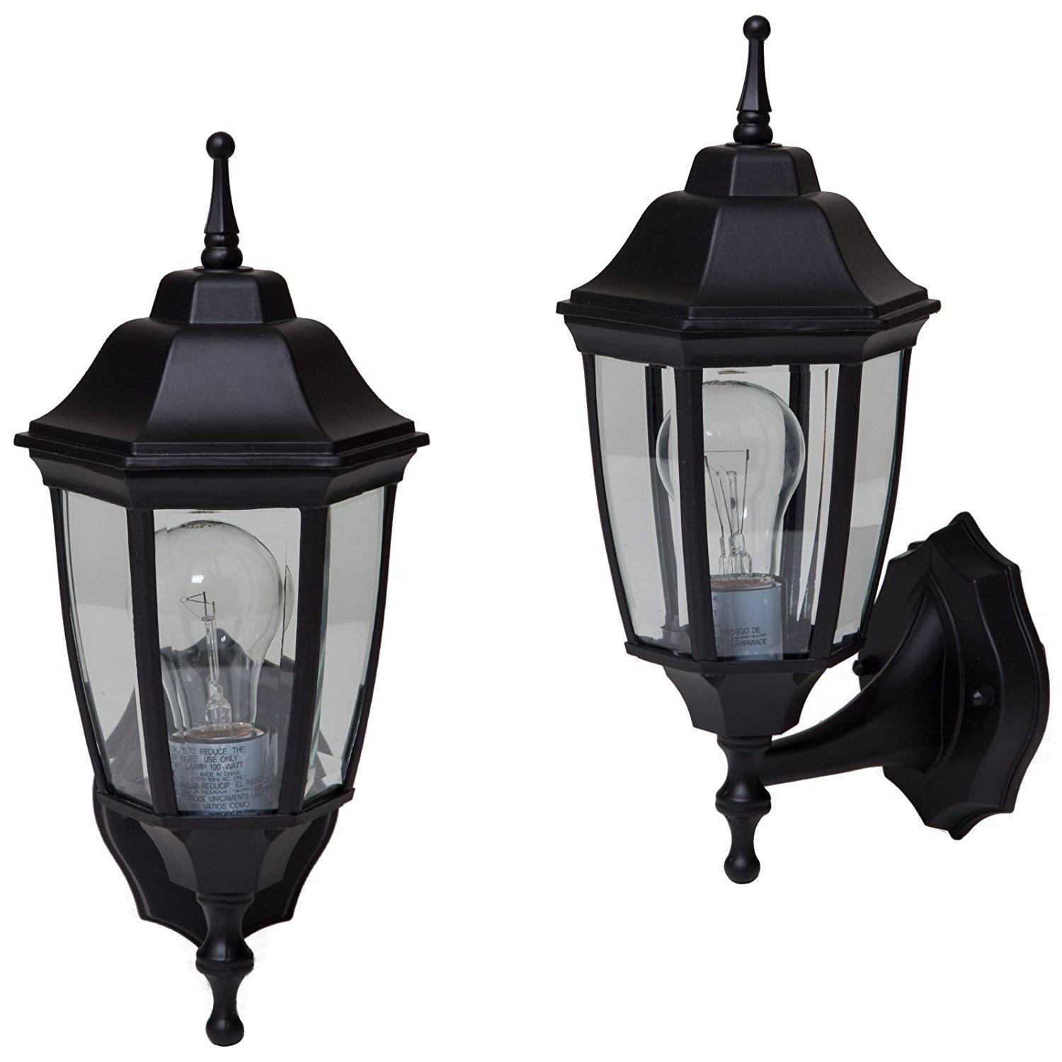 Pro Sourcetwin 5552294 Black Outdoor Wall Lanterns - 2 Pack Set for Porch, Patio, Garden & Exterior Home Lighting
