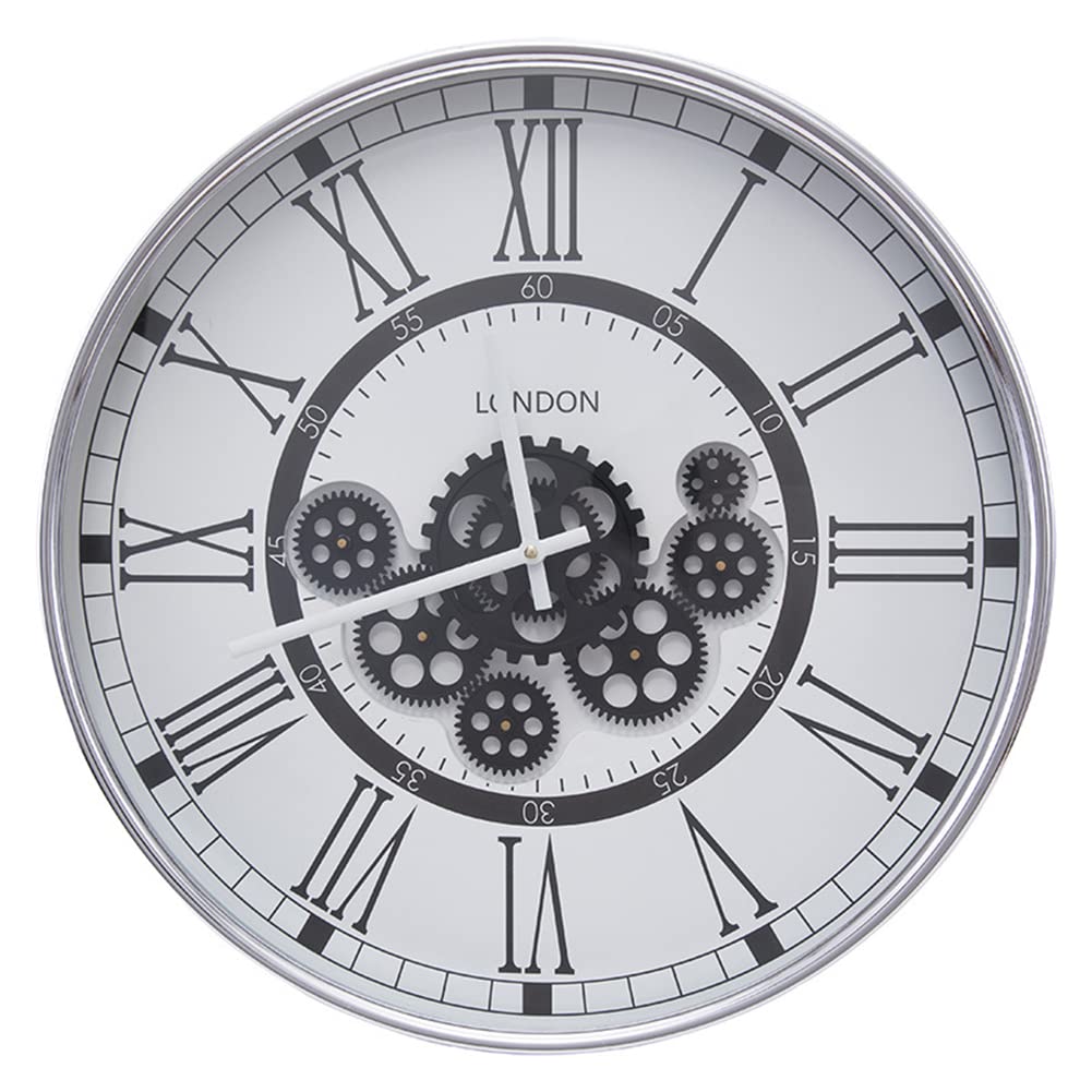 Ambayz 21 Inch Large Vintage Round Gear Wall Clock - Oversized Roman Numeral Silent Non-Ticking Clock with Glass Cover, Steampunk Industrial Metal Decor for Living Room, Bedroom, Office | Perfect for Home, Office & Cafe Decor