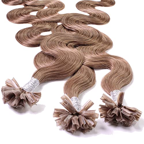 Hair2Heat Real Human Hair Extensions - 16-Inch Medium Ash Brown Hot Fusion Nail Tip with Pre-Bonded U-Tip Strands (50 x 1g) for Volume & Length - Perfect for Weddings, Parties & Daily Styling