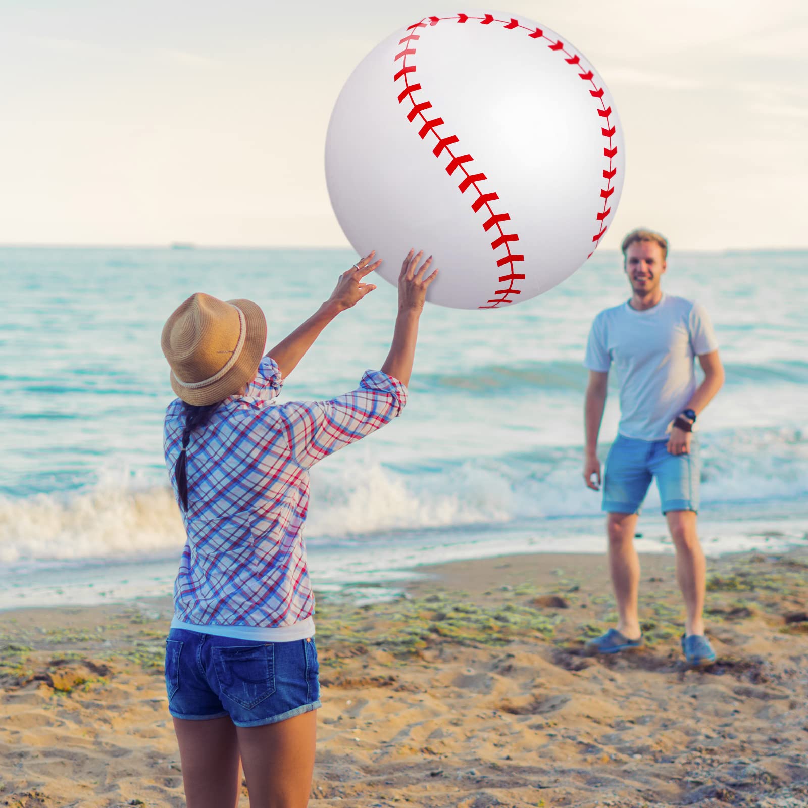 3-Pack 26-Inch Giant Inflatable Baseballs - Large Beach Balls for Outdoor Games, Pool Parties, and Backyard Sports - Fun Baseball-Themed Toys for Teens and Adults - Perfect for Summer BBQs, Beach Activities, and Team Sports Events