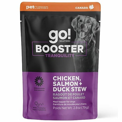 Go! Solutions Booster Tranquility Chicken, Salmon & Duck Stew Dog Food Topper - High Protein Grain-Free Wet Food for Dogs with Anxiety - Perfect for Mealtime Mix-Ins & Picky Eaters
