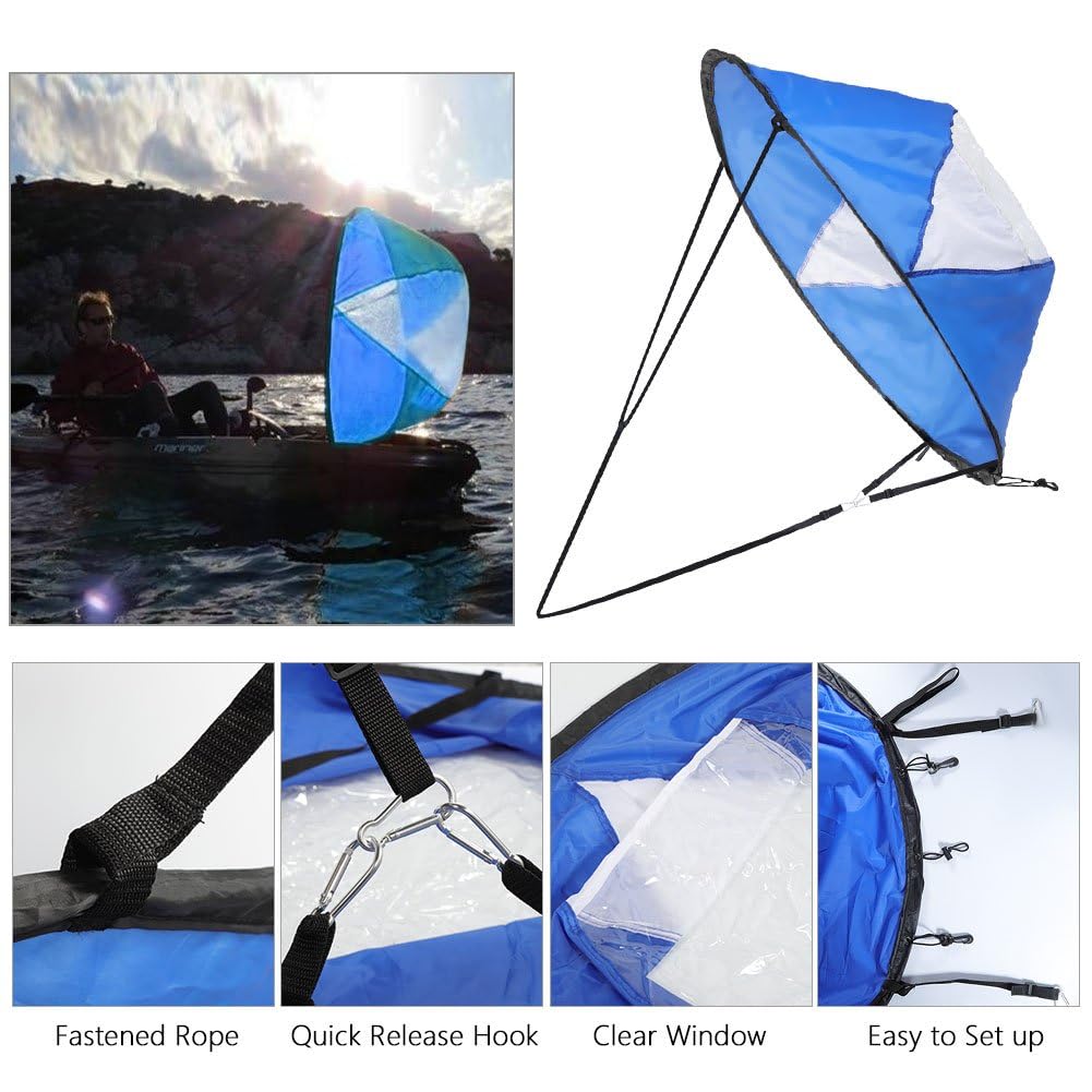 42 Inch Foldable Kayak Sail - Pop Up Wind Sail Kit for Kayaks, Canoes & Inflatable Boats | Lightweight PVC Downwind Sail | Perfect for Kayaking, Canoeing & Stand Up Paddle Boarding Adventures