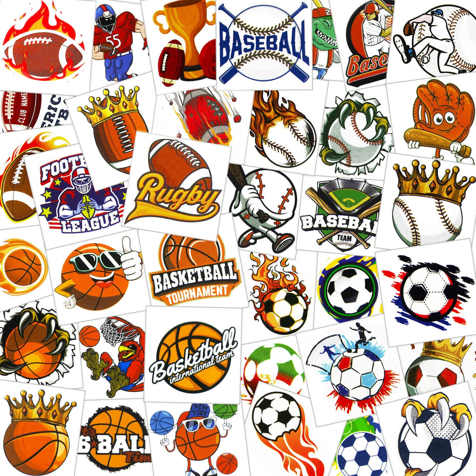 300 Styles (40 Sheets) Waterproof Sports Temporary Tattoos for Kids - Baseball, Basketball, Soccer, Football Designs for Boys | Perfect for Birthday Parties, Goodie Bags, Team Events & Sports Themed Activities