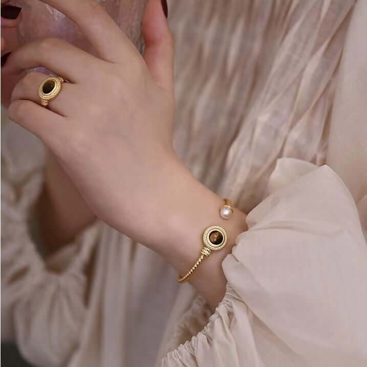 Vintage Tiger Eye Twist Cuff Bangle Bracelet for Women - Handmade Adjustable Boho Arm Jewelry | R1513 | Perfect for Boho Fashion, Festival Outfits & Everyday Wear