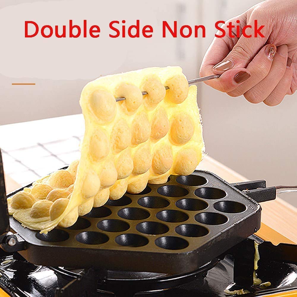 Qiuqiu Aluminum Non-Stick Egg Waffle Pan - Double Sided Bubble Waffle Maker for Hong Kong Style Egg Puffs, Pancakes & Cakes - Perfect for Home Kitchen, Breakfast, Brunch & Dessert Making