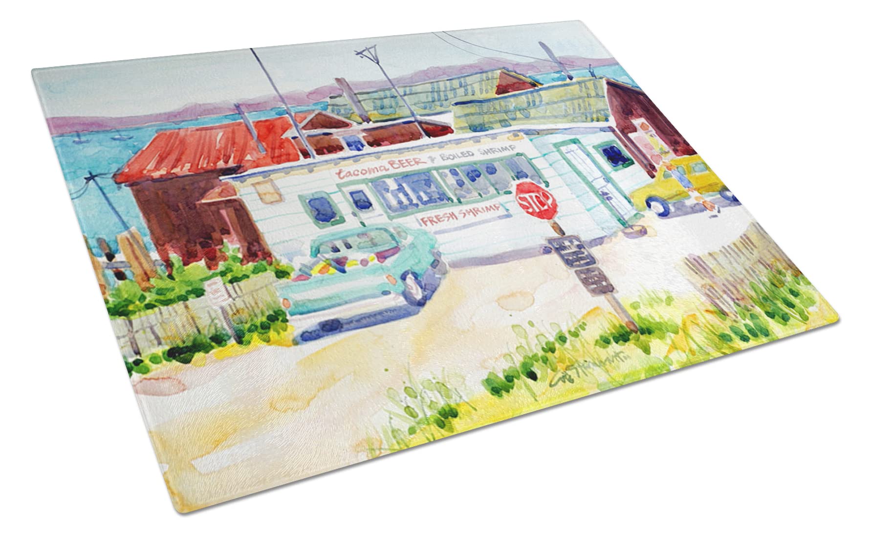 Caroline's Treasures 6054LCB Seafood Themed Tempered Glass Cutting Board - Large Decorative Kitchen Chopping & Serving Board for Shrimp, Sushi & Seafood - Perfect for Entertaining, Cooking & Home Decor