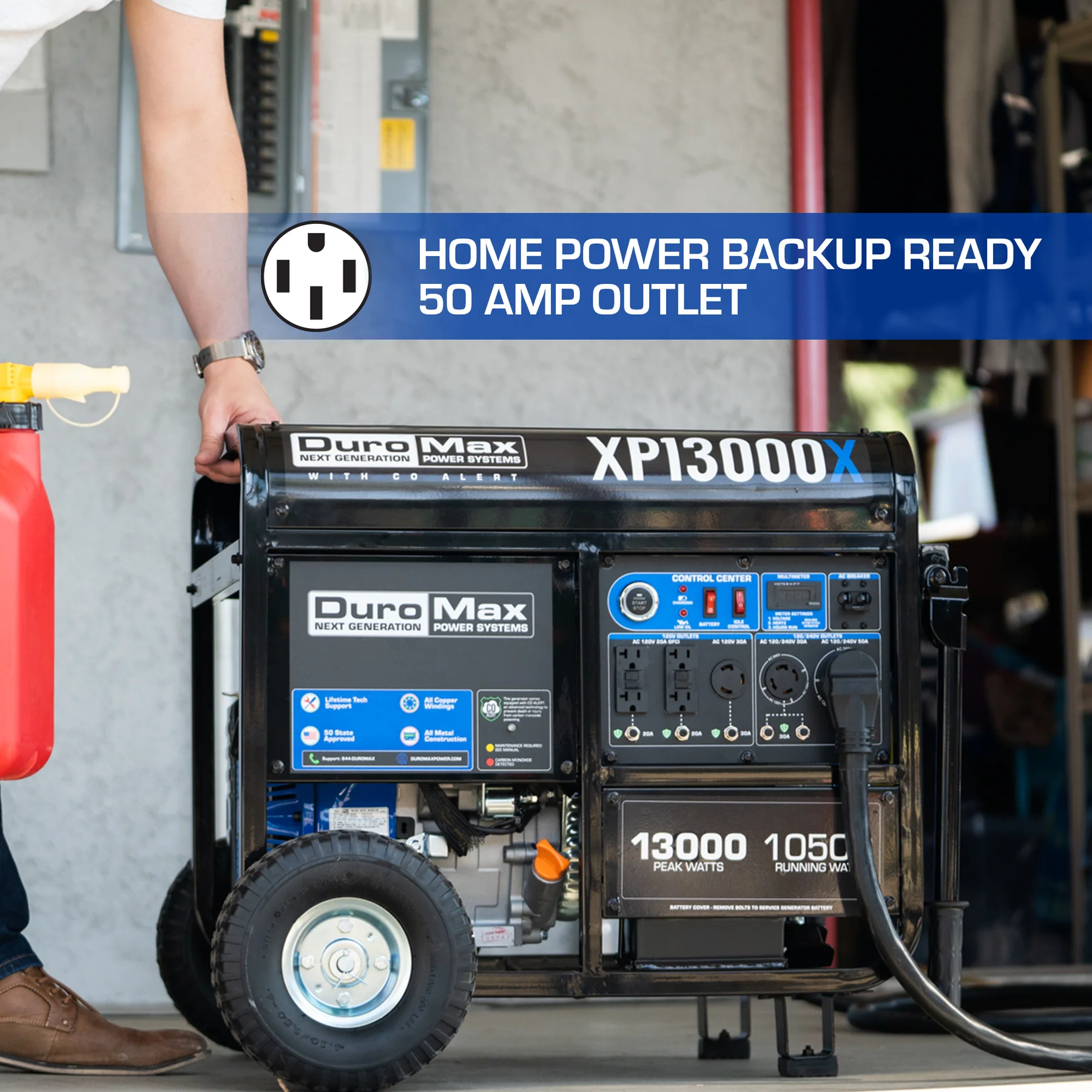 DuroMax XP13000X 10500W/13000W Portable Gas Generator with Electric Start & CO Alert - Backup Power for Home, Camping, RV & Emergency Use