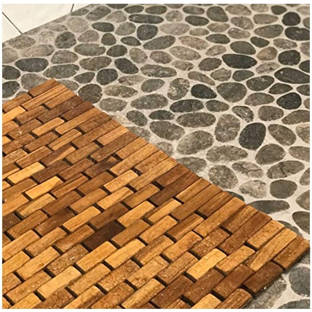 Premium Teak Wood Bath & Shower Mat - Natural Water-Resistant Indoor/Outdoor Bathroom Floor Mat for Spa, Poolside & Patio Use