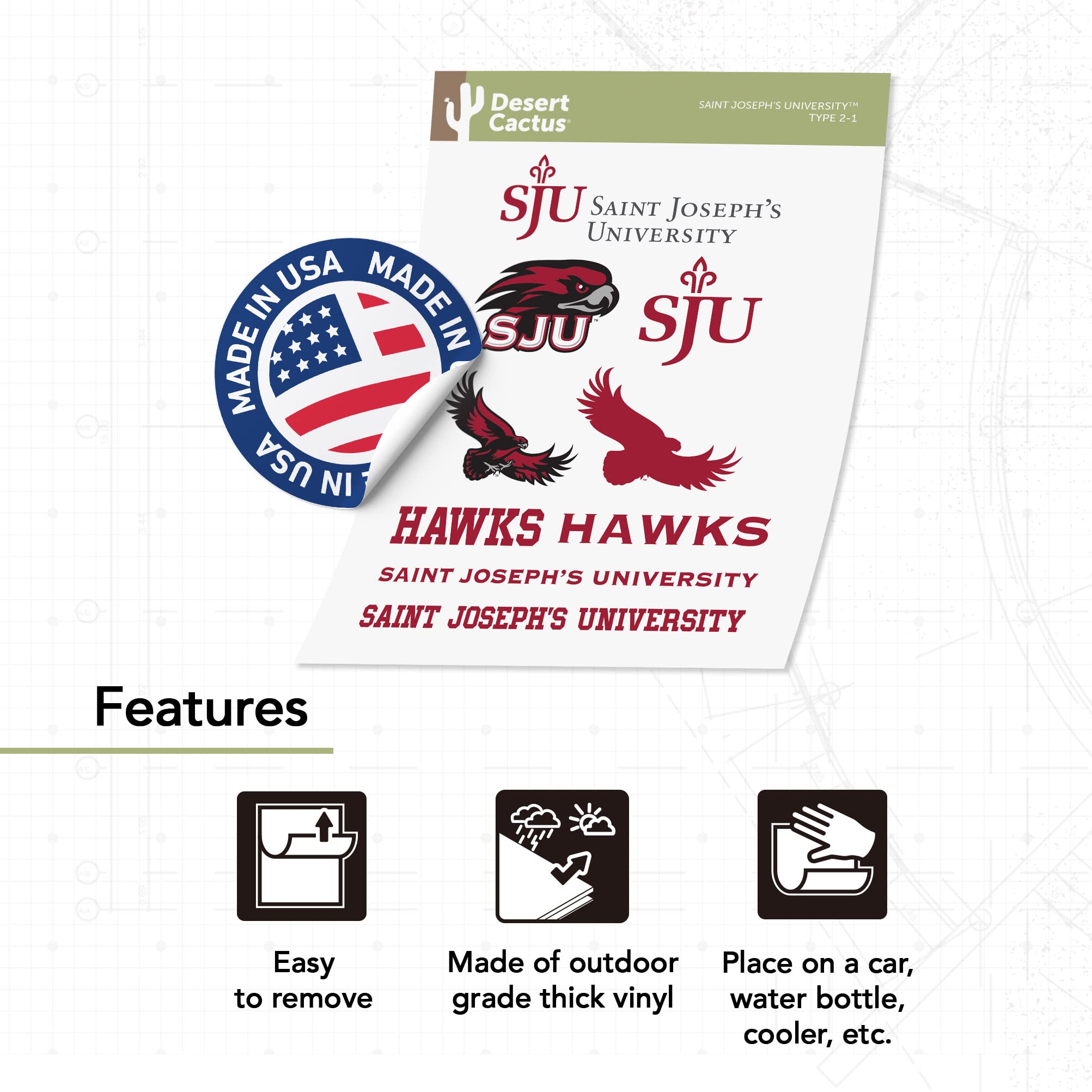 St. Joseph's Hawks Vinyl Decal Sticker - Desert Cactus Design for Laptop, Water Bottle, Car & Scrapbook - Durable Waterproof Decals for College Fans | Perfect for Dorm Decor, School Spirit & Game Day Accessories