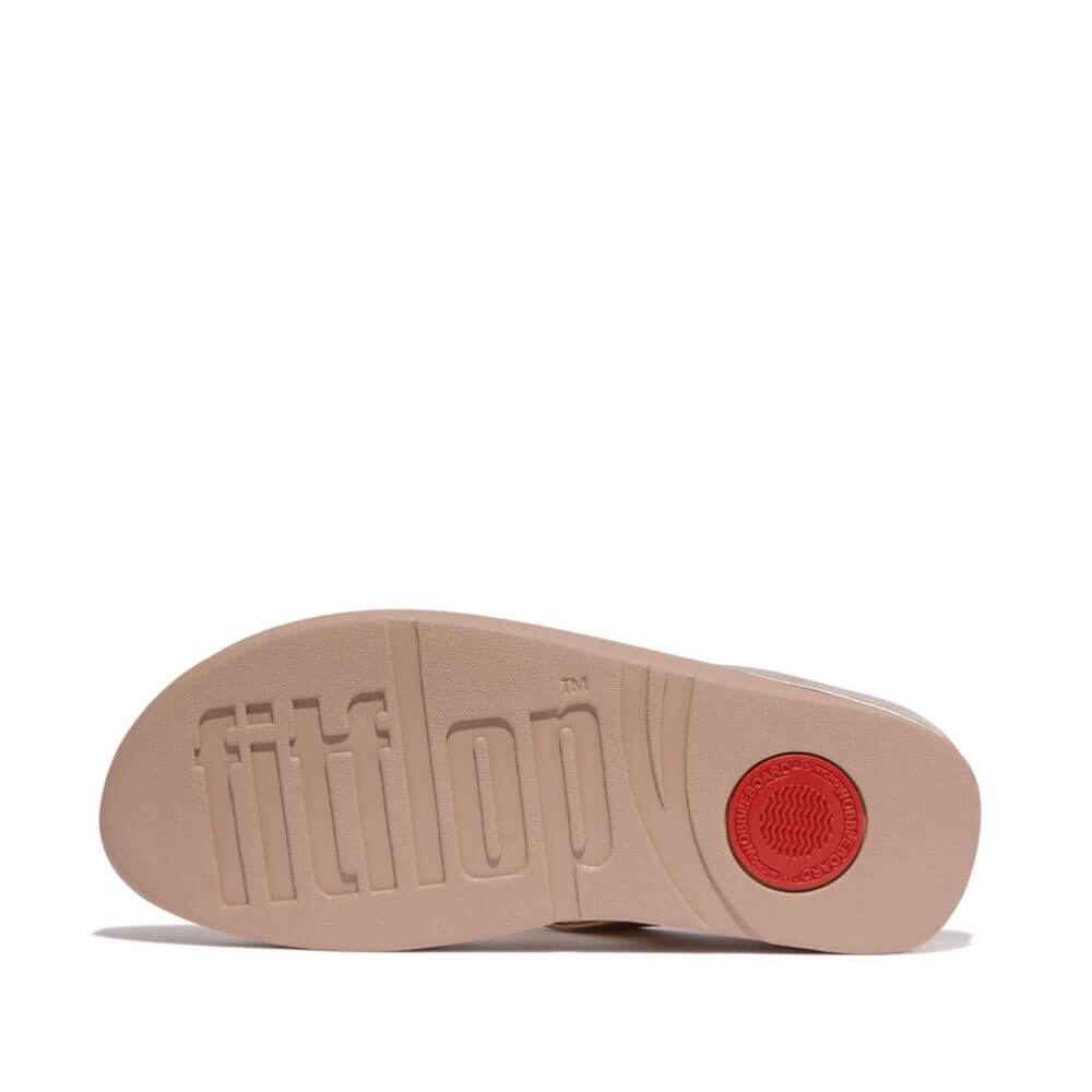 FitFlop Halo Bead Circle Metallic Sandals for Women - Comfortable Summer Slide Sandals with Arch Support | Latte Beige | Perfect for Beach, Pool, and Casual Outings