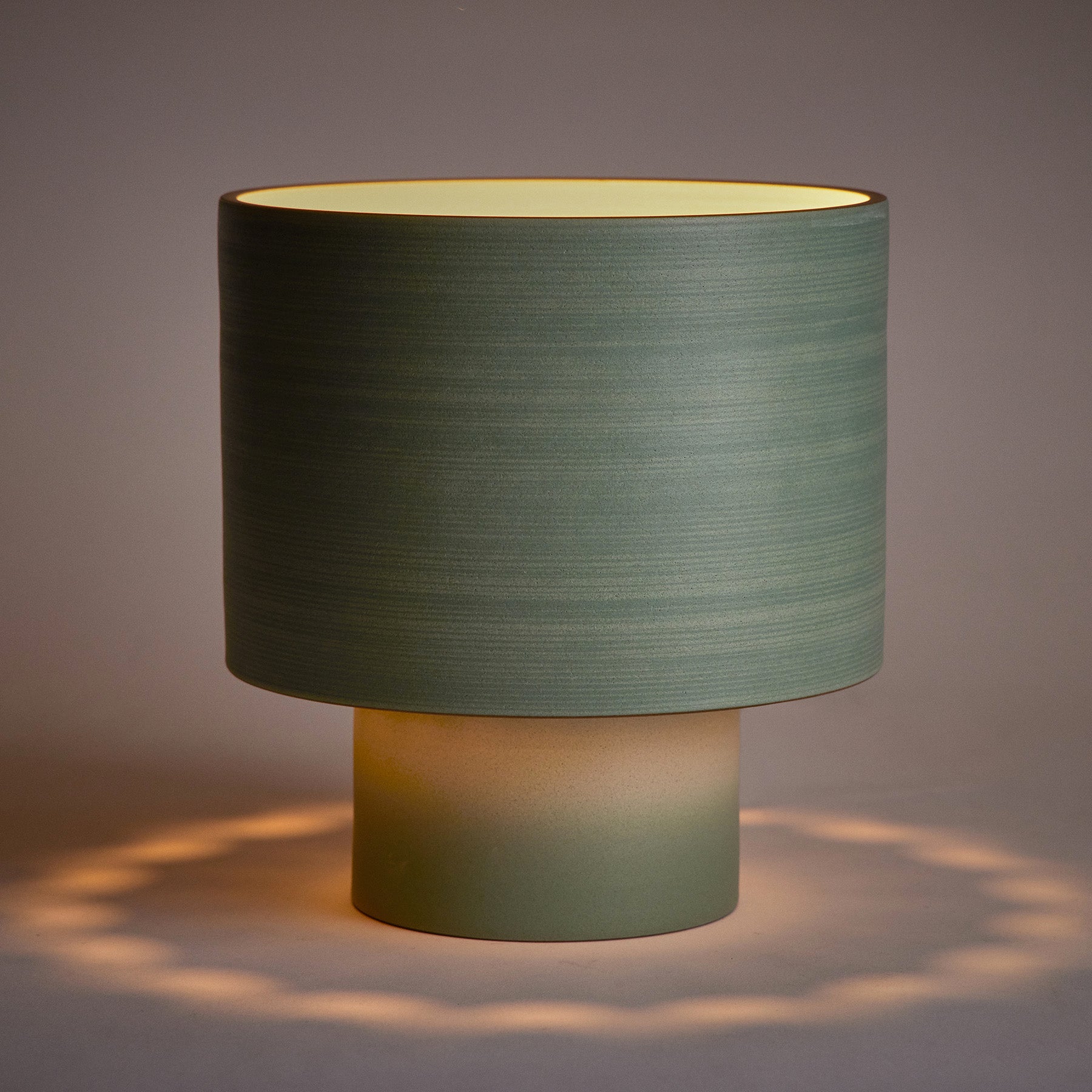 Stack Wide Table Lamp in Oat and Penny Green - Modern Farmhouse Bedside Lighting for Bedroom, Living Room & Office Decor