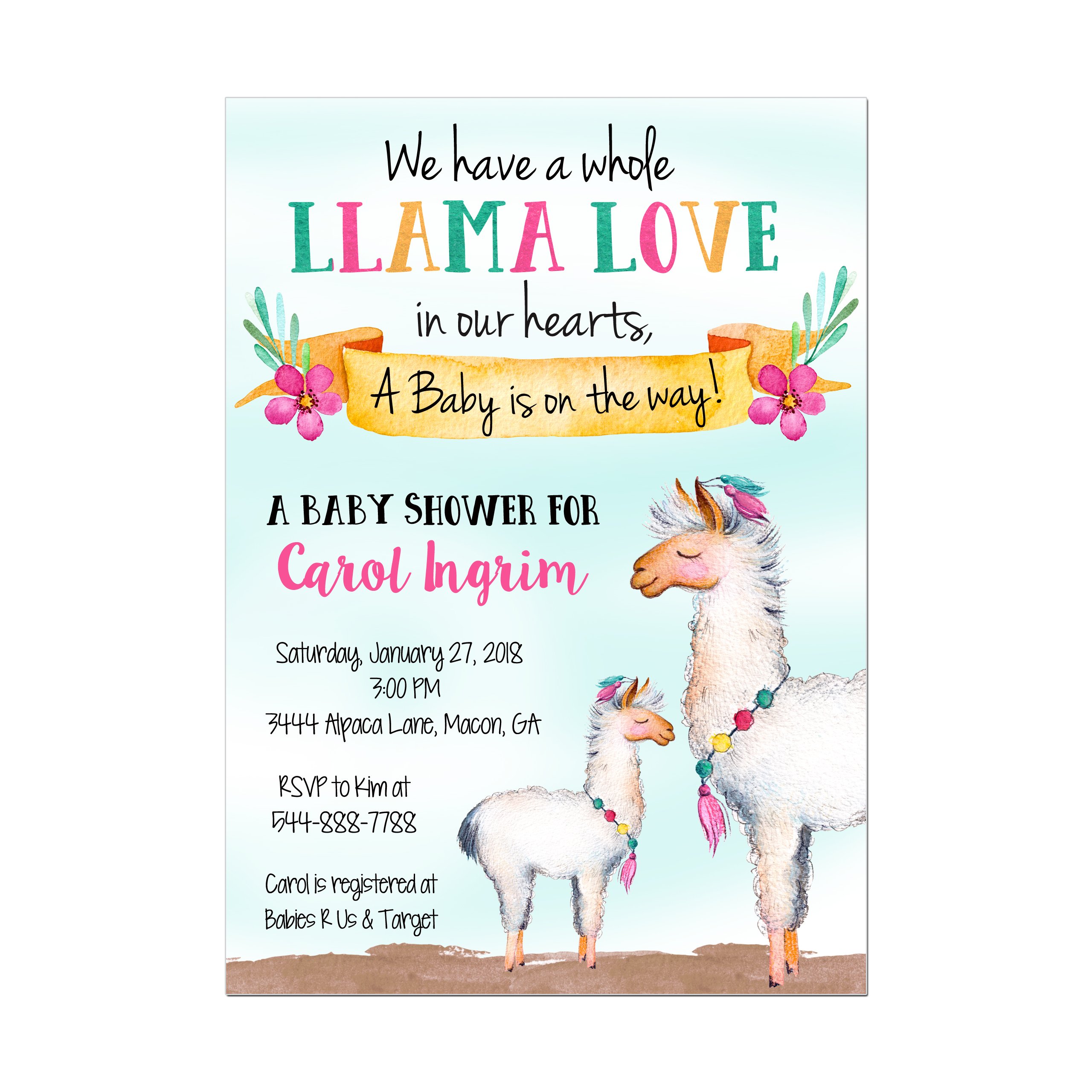 Llama Fiesta Baby Shower Invitations - Set of 10 Premium 5x7 Inch Cards with White Envelopes | Gender Reveal, First Birthday Party & Celebration Stationery