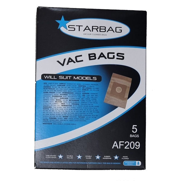 StarBag AF209 Vacuum Cleaner Bags - Compatible with Major Vacuum Brands | HEPA Filtration for Dust & Allergens | Ideal for Home Cleaning & Pet Hair Removal