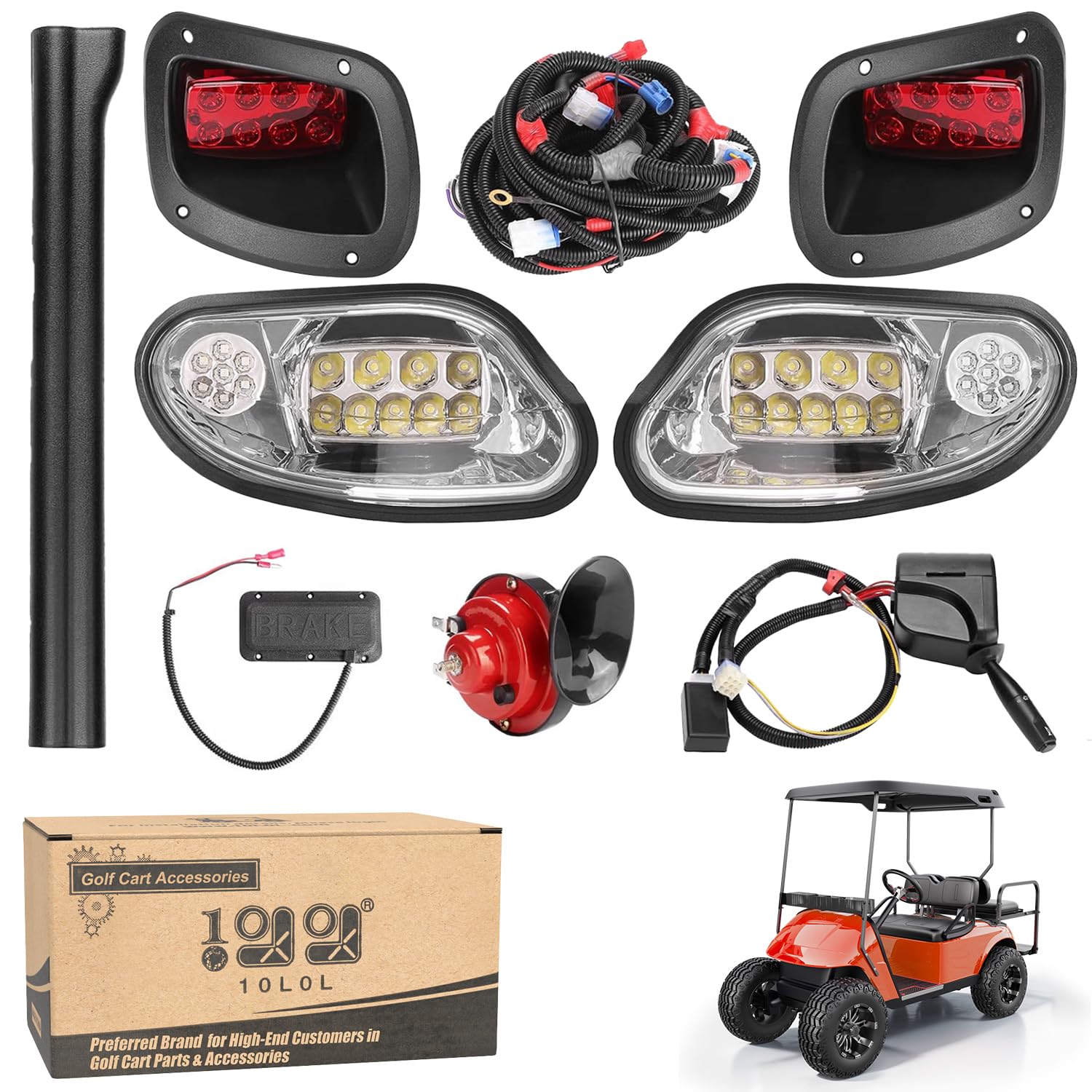 10L0L Golf Cart Light Kit for EZGO Freedom TXT & T48 Gas/Electric Models (2014+) - 12V Headlights, Taillights with Turn Signals, Horn Button & Brake Light Switch - Perfect for Night Driving, Camping & Golf Course Safety
