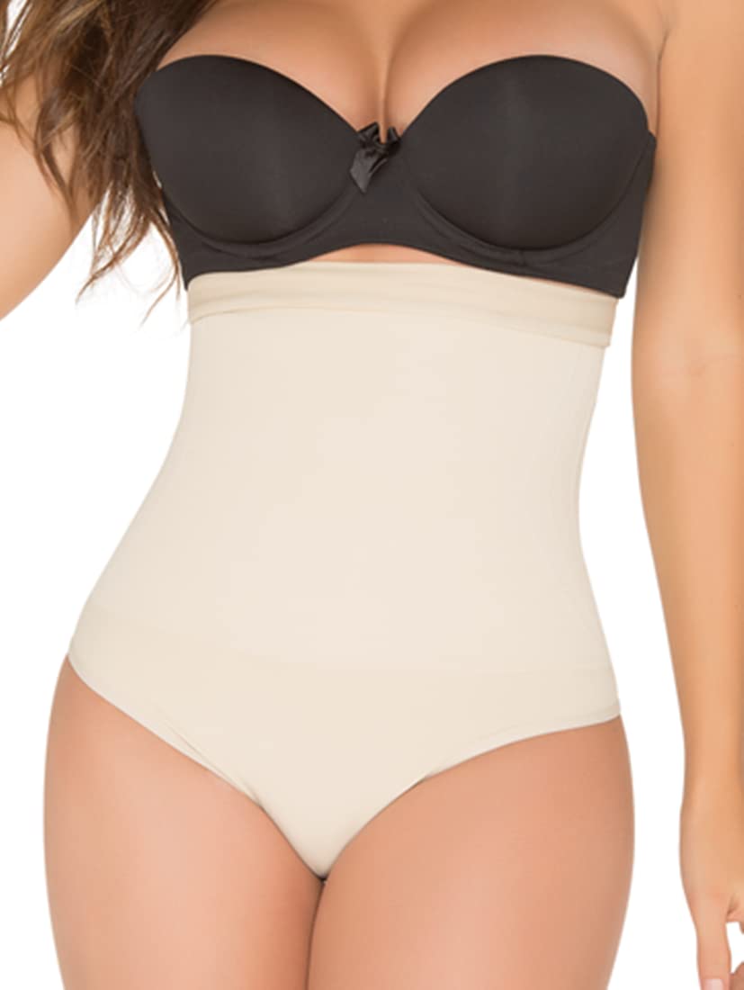 Premium Colombian Women's High-Waisted Thong Shapewear - Slimming Body Shaper for Tummy Control & Waist Cincher - Breathable & Comfortable Under Clothes for Workout, Dress, or Daily Wear