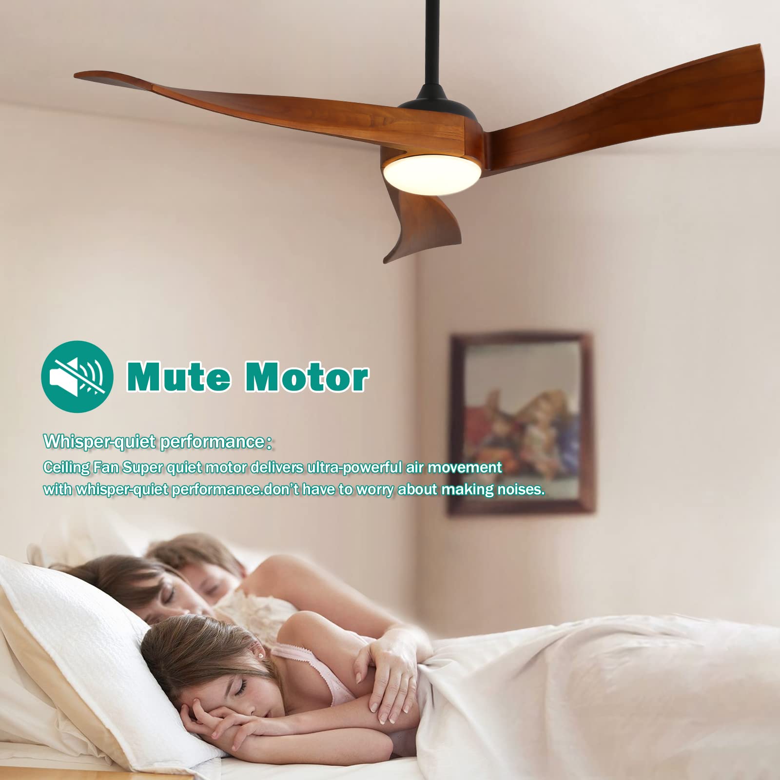 Sofucor 52 Inch Modern Ceiling Fan with Light and Remote Control - 3 Blade Outdoor Ceiling Fan for Patio, 6 Speed Settings & Dimmable LED Light - Brown - Perfect for Living Room, Bedroom, and Covered Outdoor Spaces
