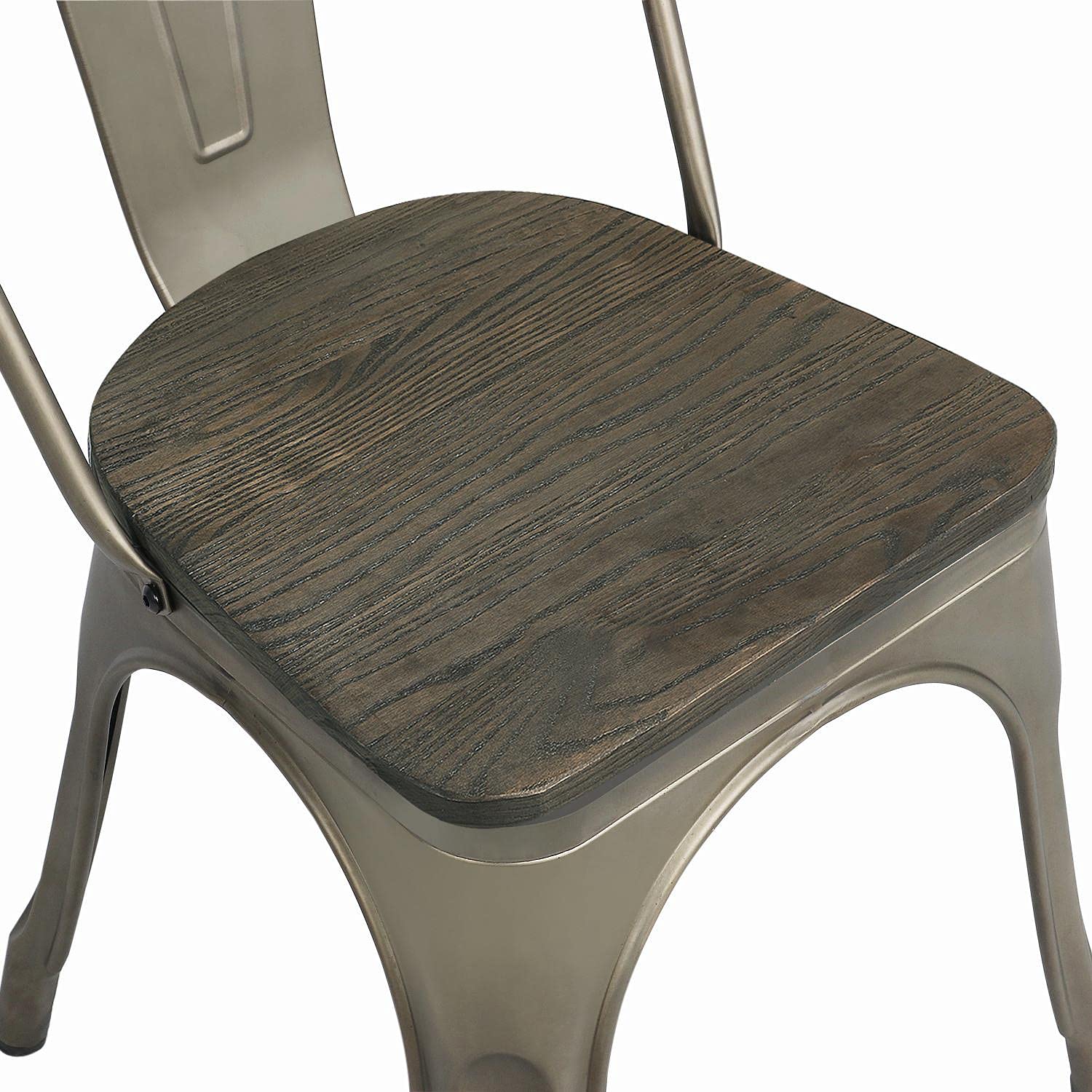 Topeakmart 4-Pack Metal Dining Chairs with Wood Seat - Stackable Indoor Outdoor Chairs for Kitchen, Patio, Restaurant & Office - Industrial Style Side Chairs with Back Support