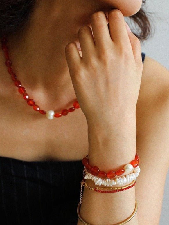 Elegant Oblate Onyx and Baroque Pearl Fusion Bracelet for Women | Handmade Jewelry Gift for Her | Perfect for Weddings, Parties & Special Occasions