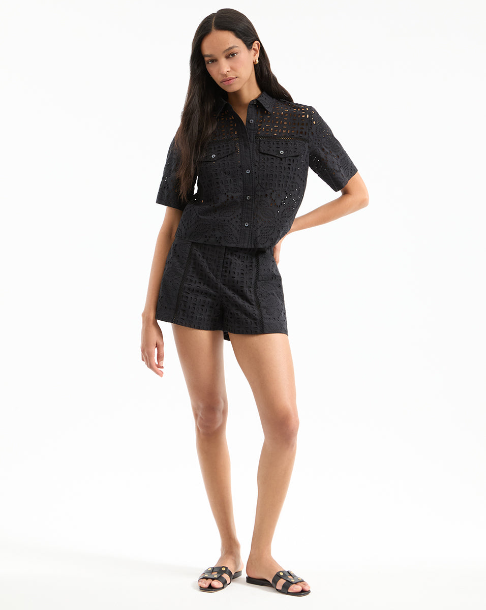 Fabian Eyelet Short Sleeve Blouse for Women - Stylish & Comfortable Summer Top for Casual Wear, Office & Outings