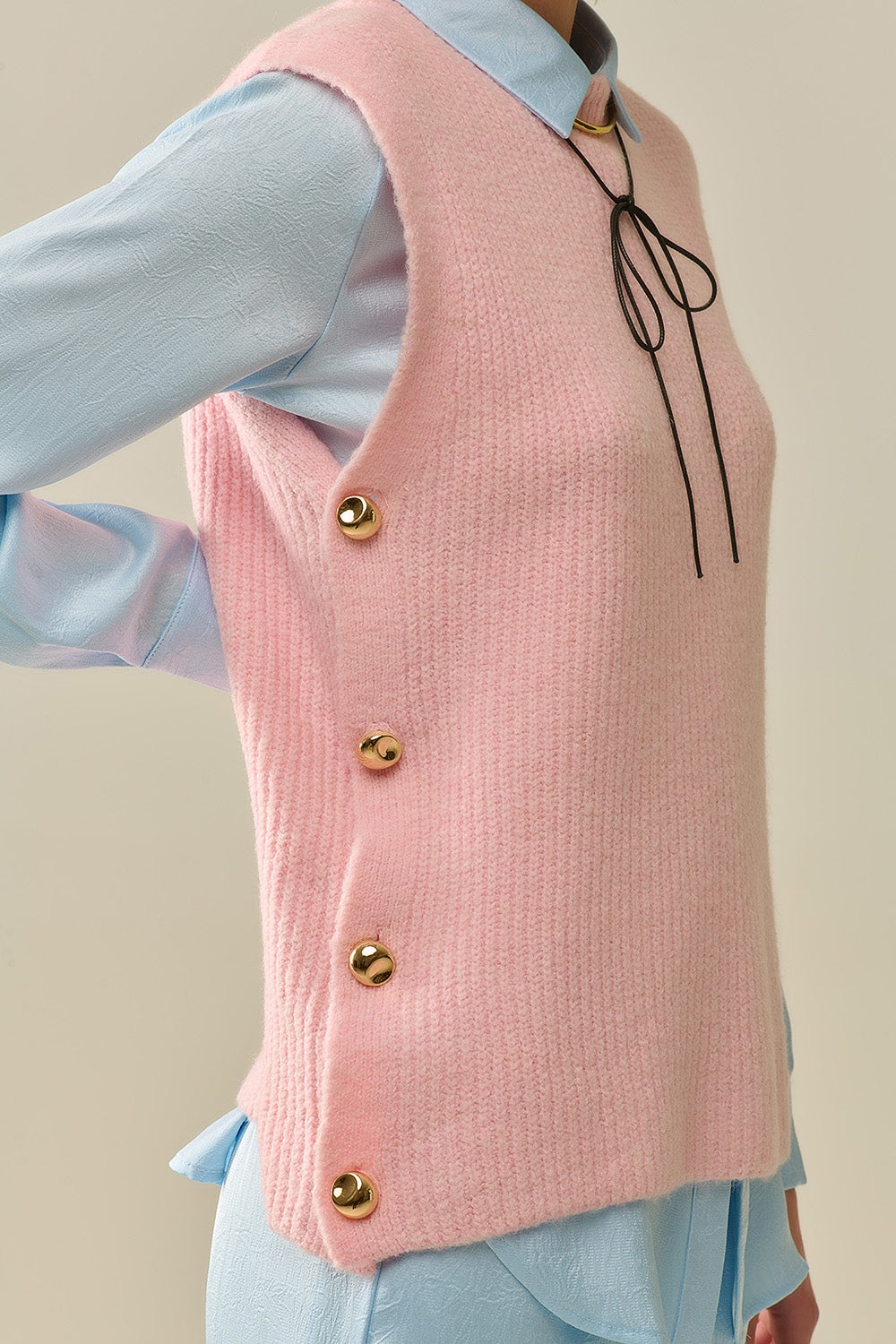Women's Pink Sleeveless Button-Down Blouse with Gold Buttons - Perfect for Summer Outfits, Office Wear & Casual Chic Style