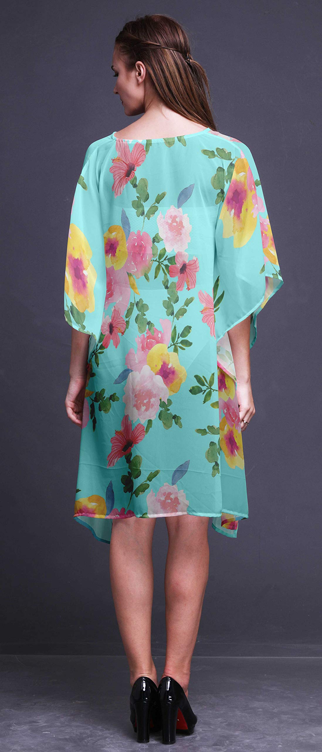 Bimba Women's Short Caftan Midi Dress - Beach Cover Up Swimwear, Summer Boho Kaftan Dress for Pool, Vacation & Resort Wear