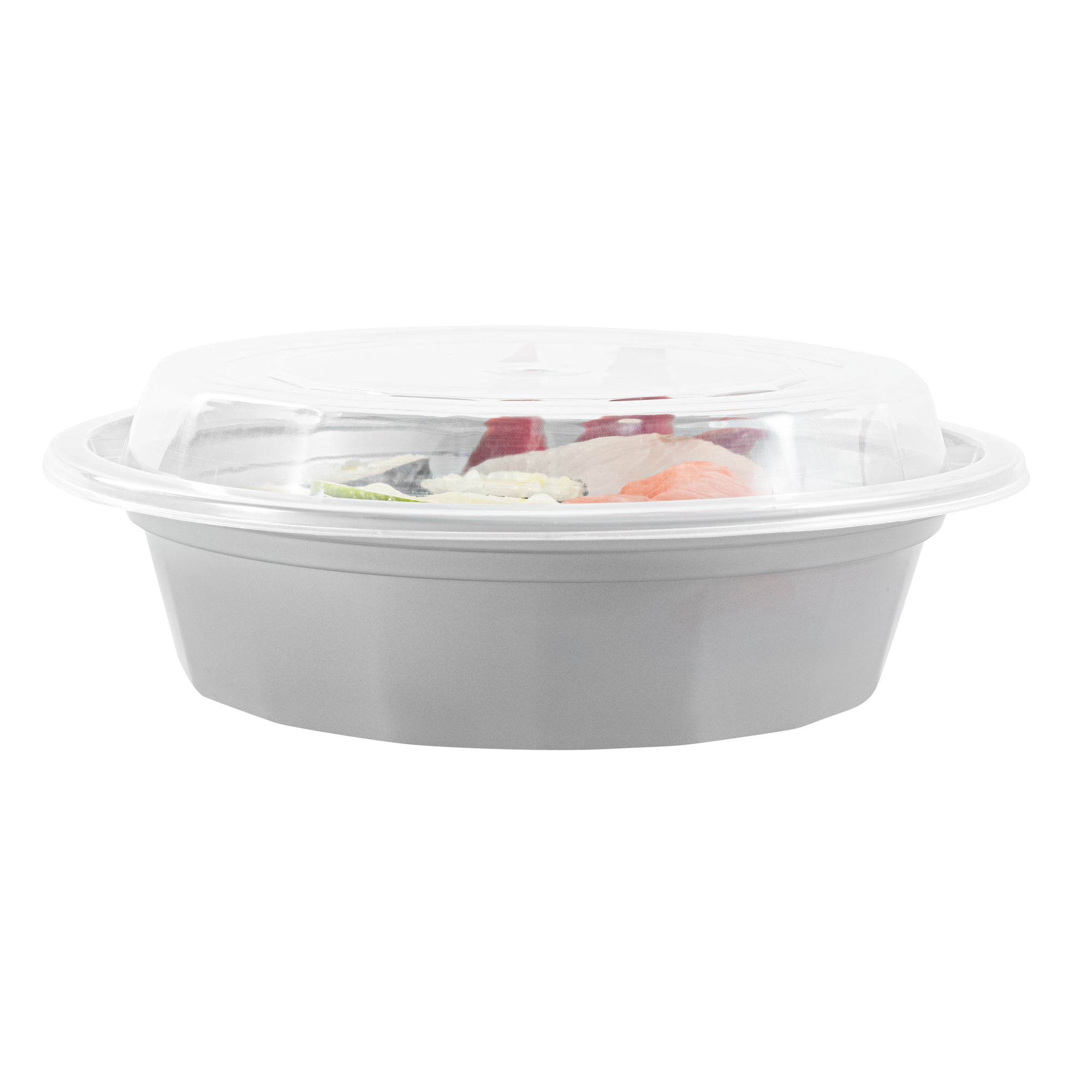 16 oz Round Silver Plastic To-Go Containers with Clear Lids - Microwave Safe, 6.25