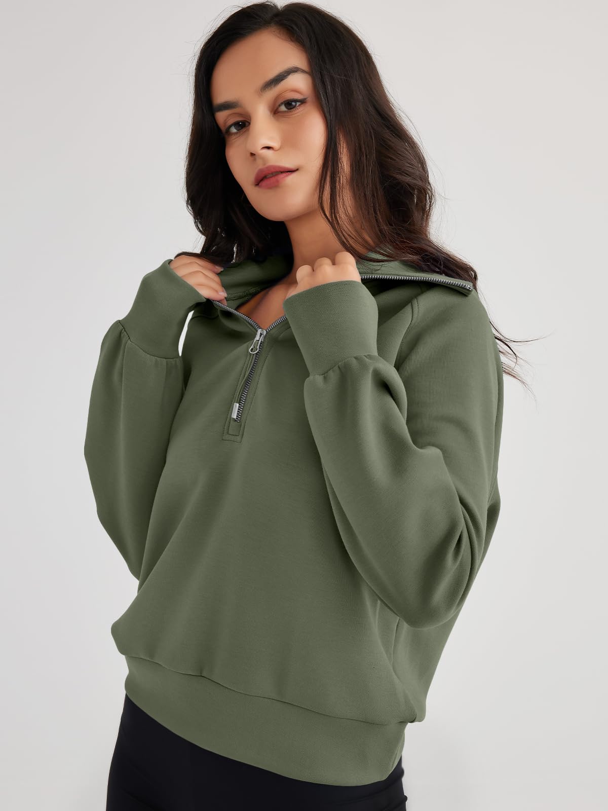 Trendy Queen Women's Oversized Half Zip Pullover Sweatshirt - Long Sleeve Quarter Zip Hoodie for Teen Girls | Y2K Fashion | Cozy Fall & Winter Wear for Casual Outfits, College Campus, and Street Style